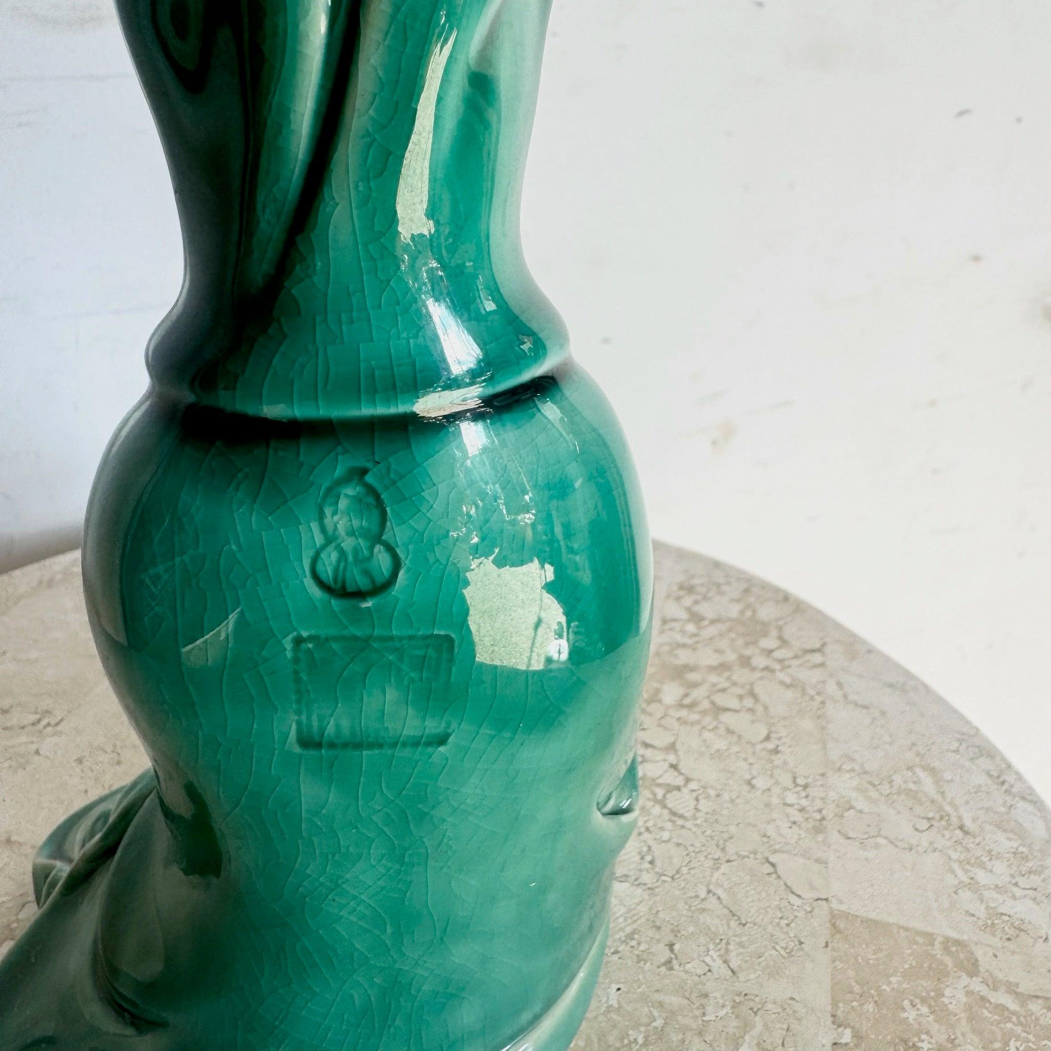 Chinese Green and White Porcelain Quin Yan Sculpture For Sale 4