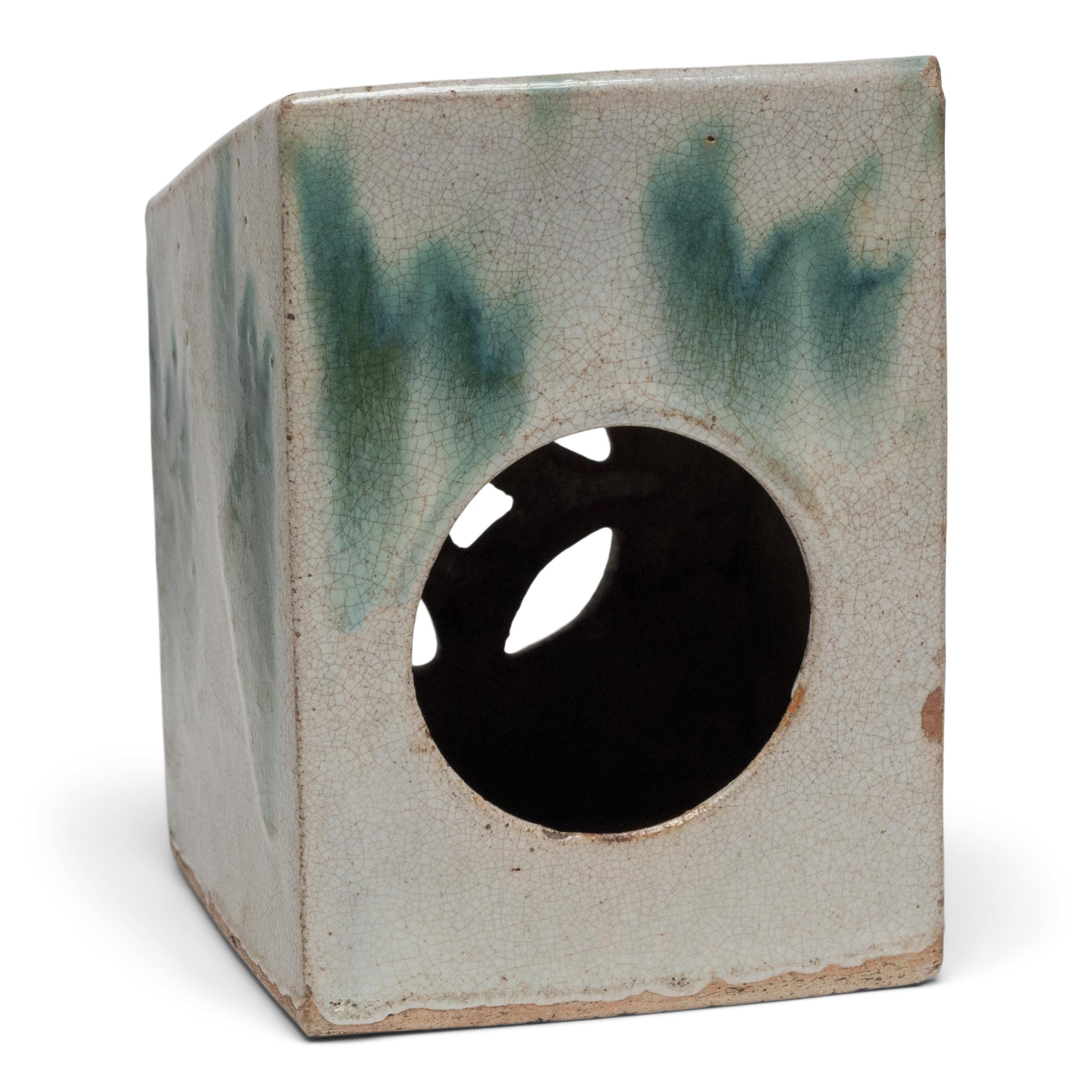 Qing Chinese Green Drip Glaze Headrest, c. 1900 For Sale