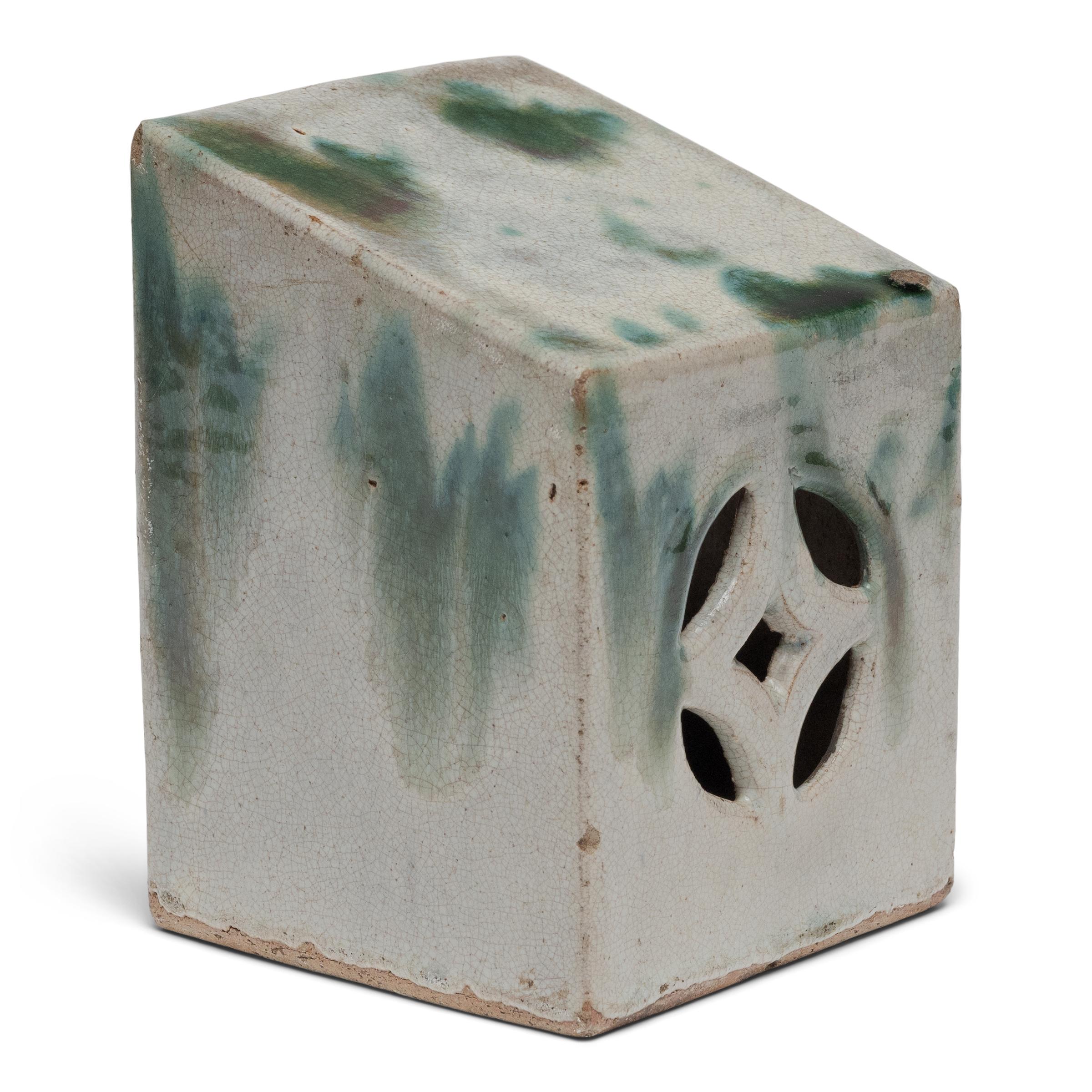 Glazed Chinese Green Drip Glaze Headrest, c. 1900 For Sale