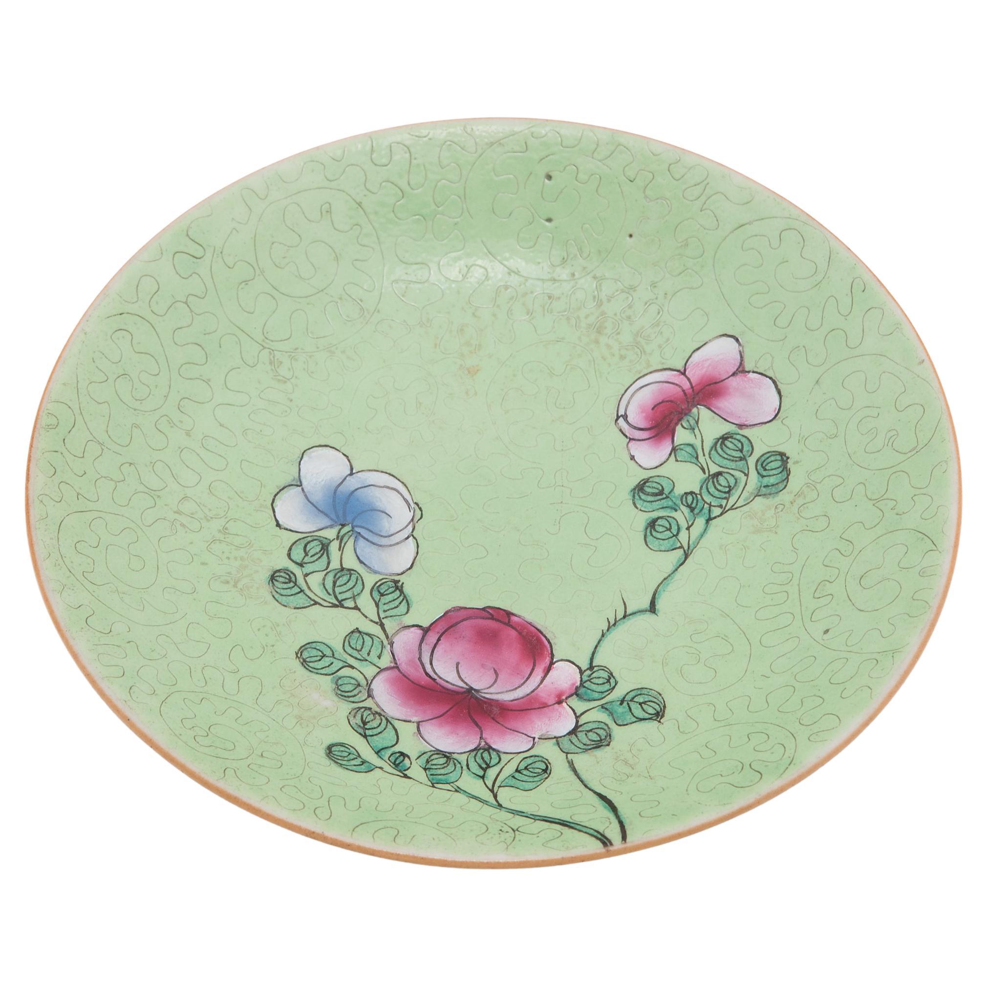 Chinese Green Enameled Plate with Orchids