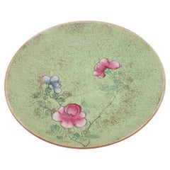 Antique Chinese Green Enameled Plate with Orchids