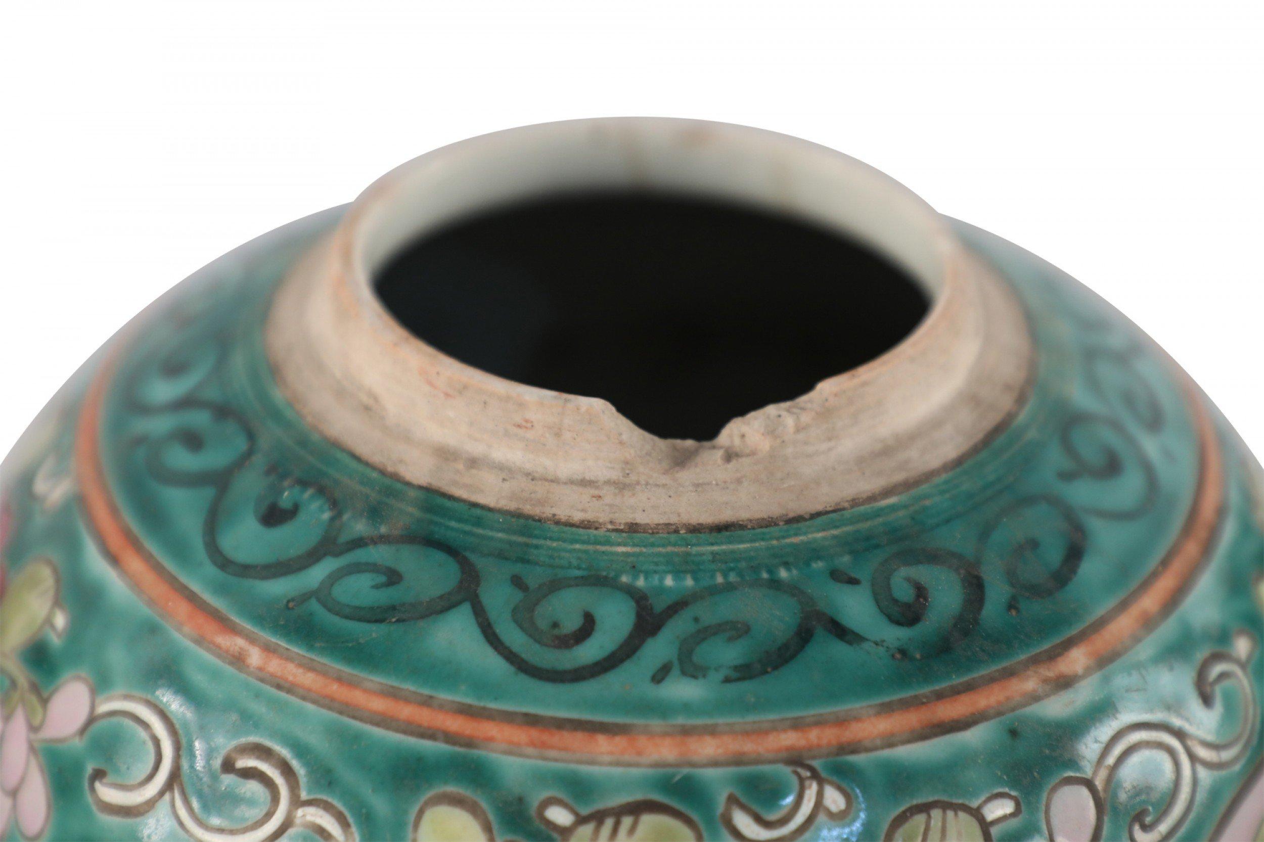 Chinese Green Floral Scrolling Design Ginger Jar Vases For Sale 1