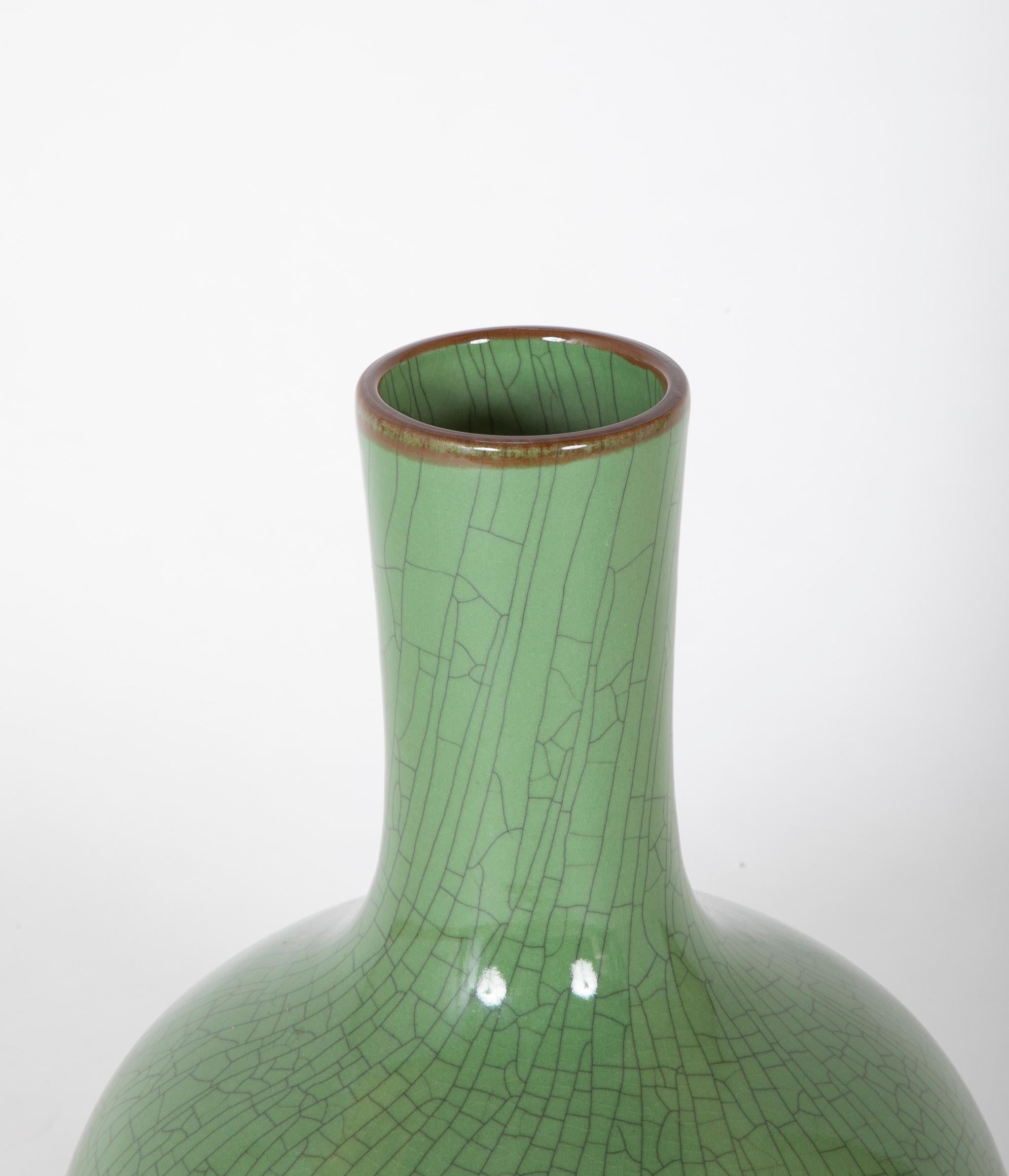 Mid-Century Modern Chinese Green Glaze Large Scale Vase