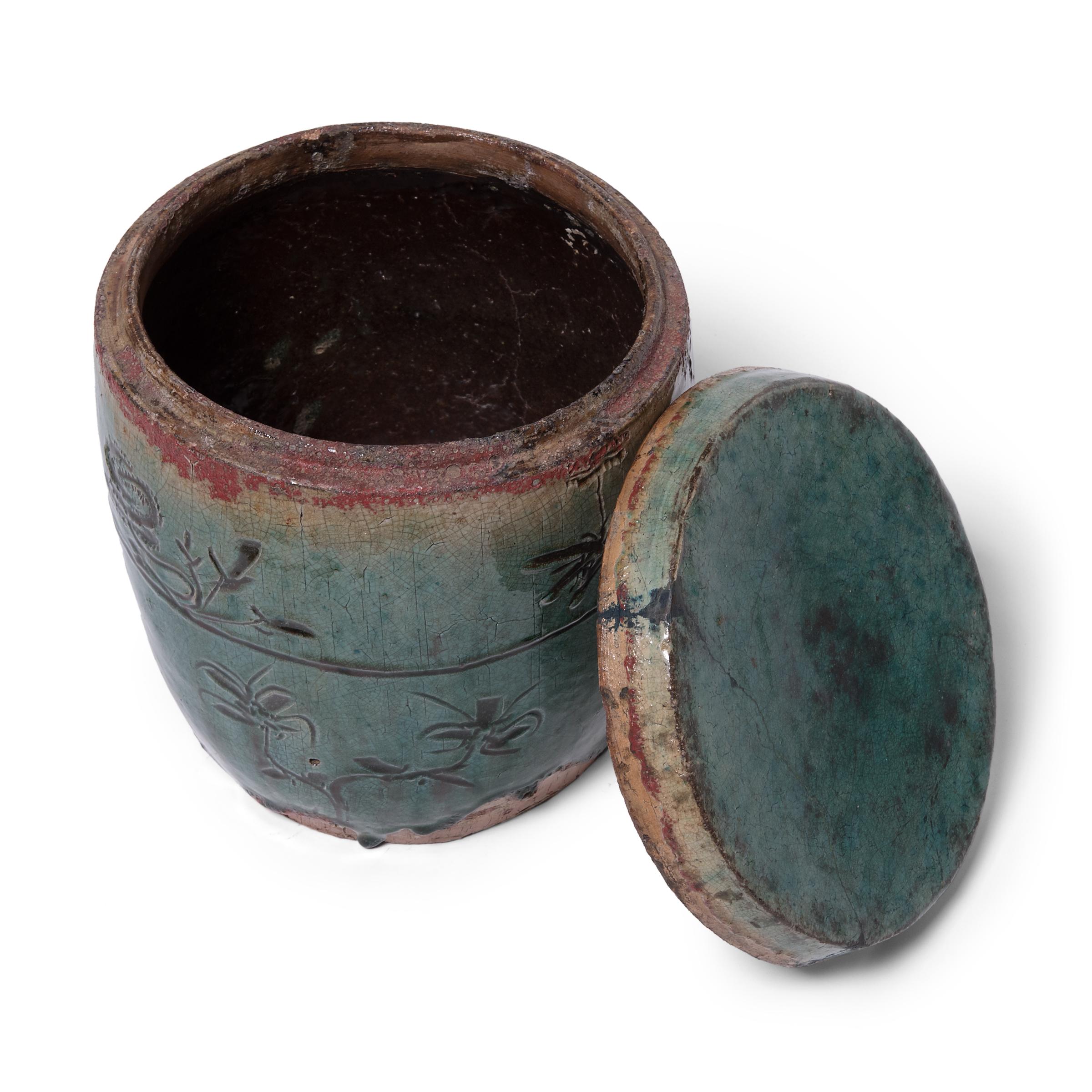 Ceramic Chinese Green Glazed Apothecary Jar, c. 1900