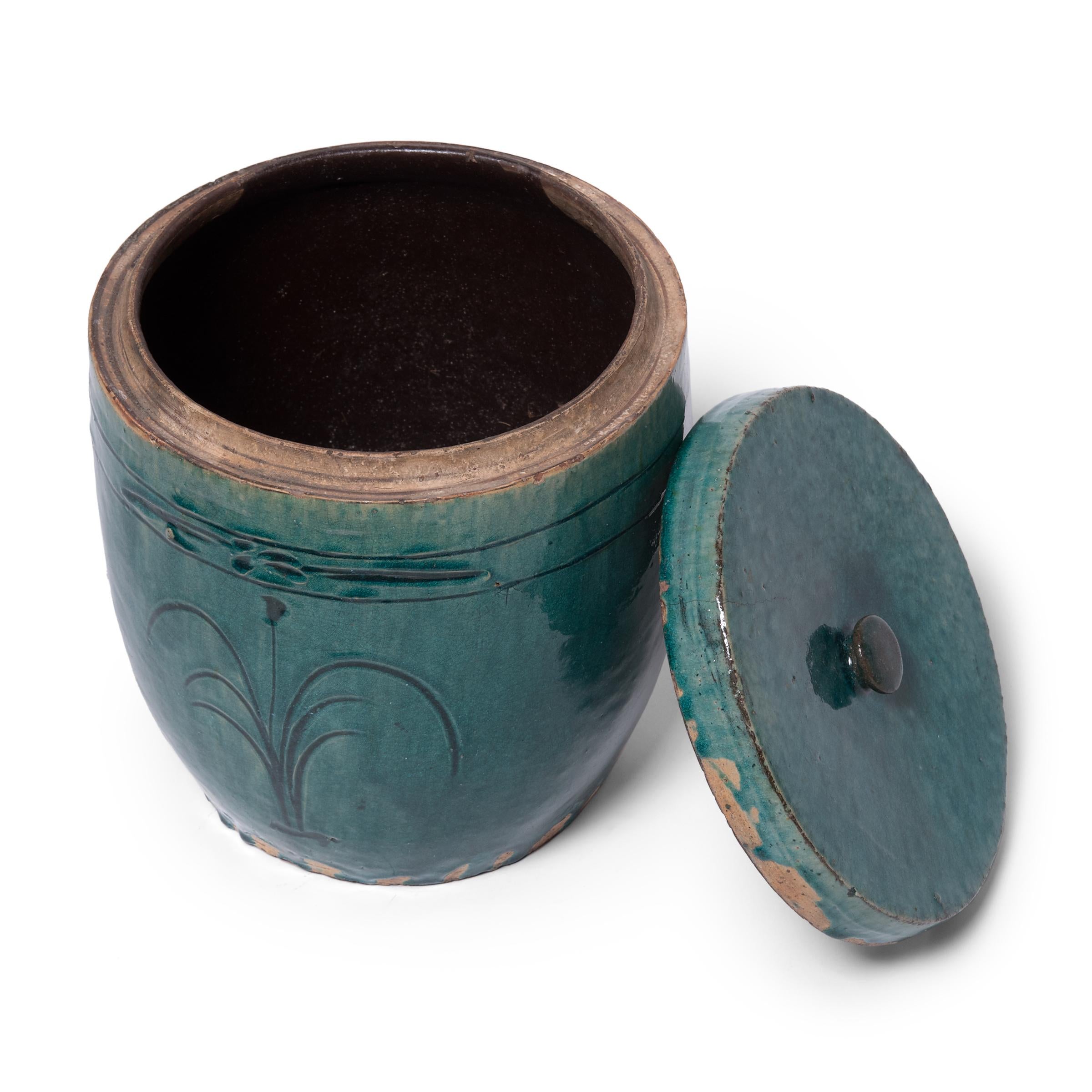 Ceramic Chinese Green Glazed Apothecary Jar, c. 1900