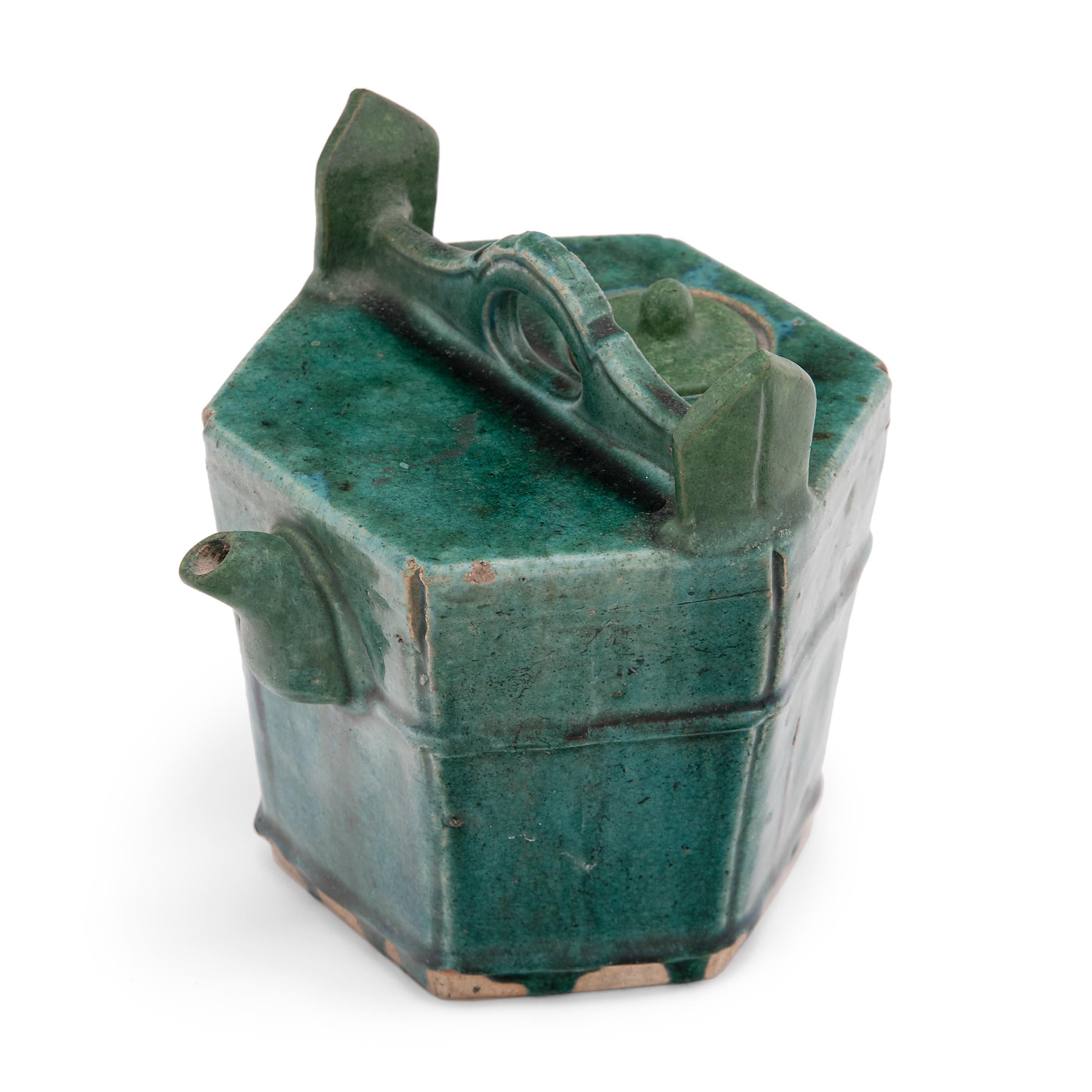 20th Century Chinese Green Glazed Carrying Teapot, c. 1900