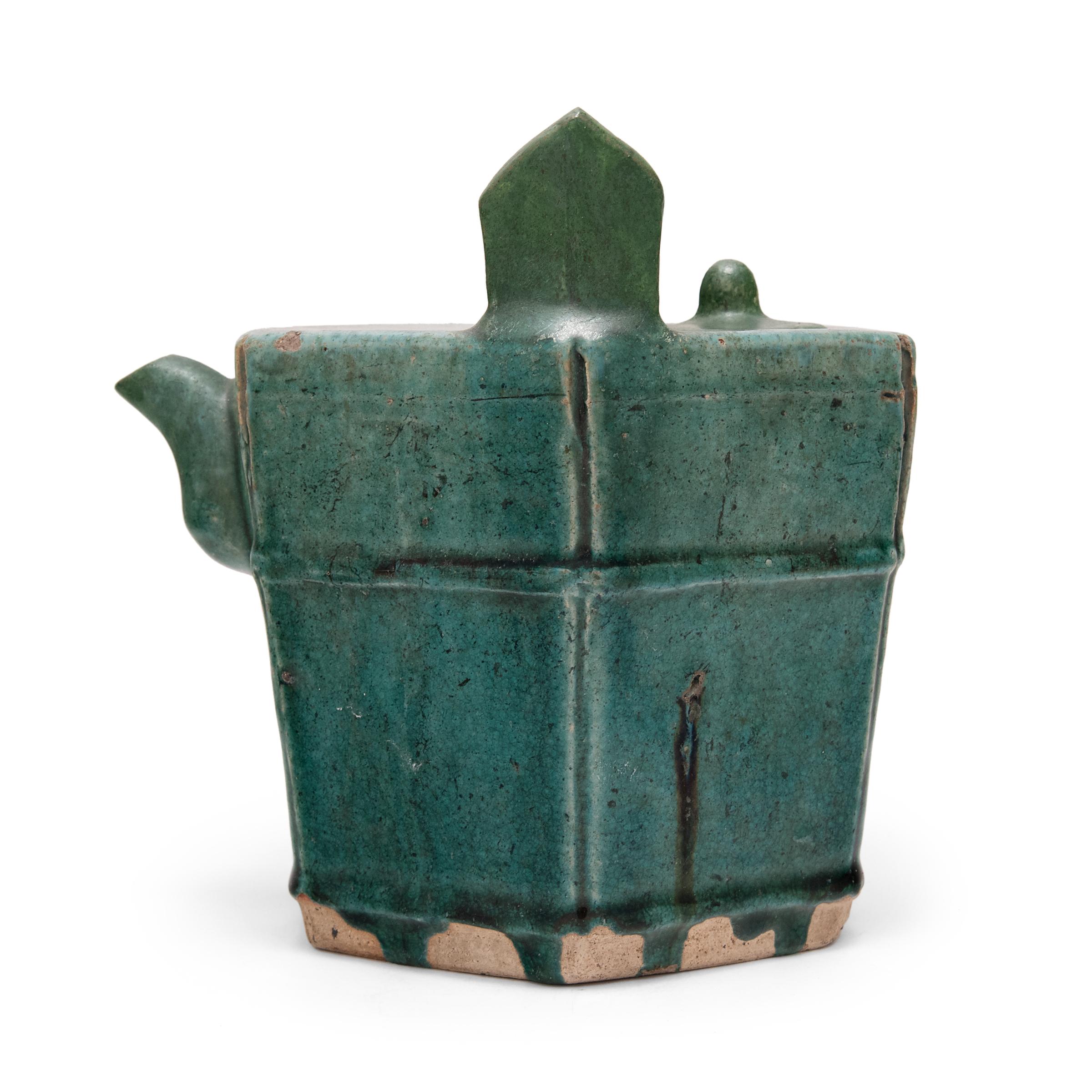 Qing Chinese Green Glazed Carrying Teapot, c. 1900