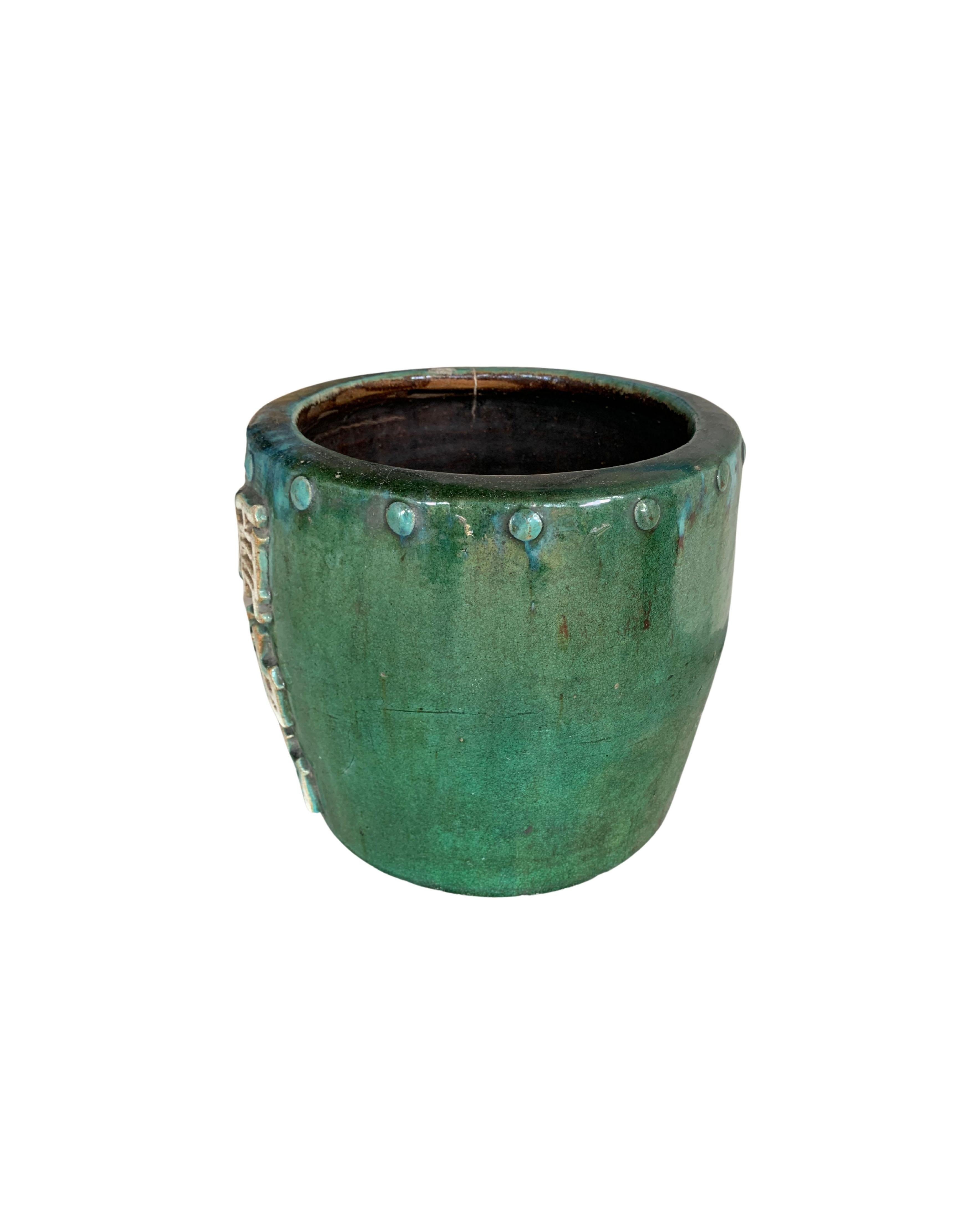 Qing Chinese Green Glazed Ceramic Oil Storage Jar / Planter, c. 1950 For Sale