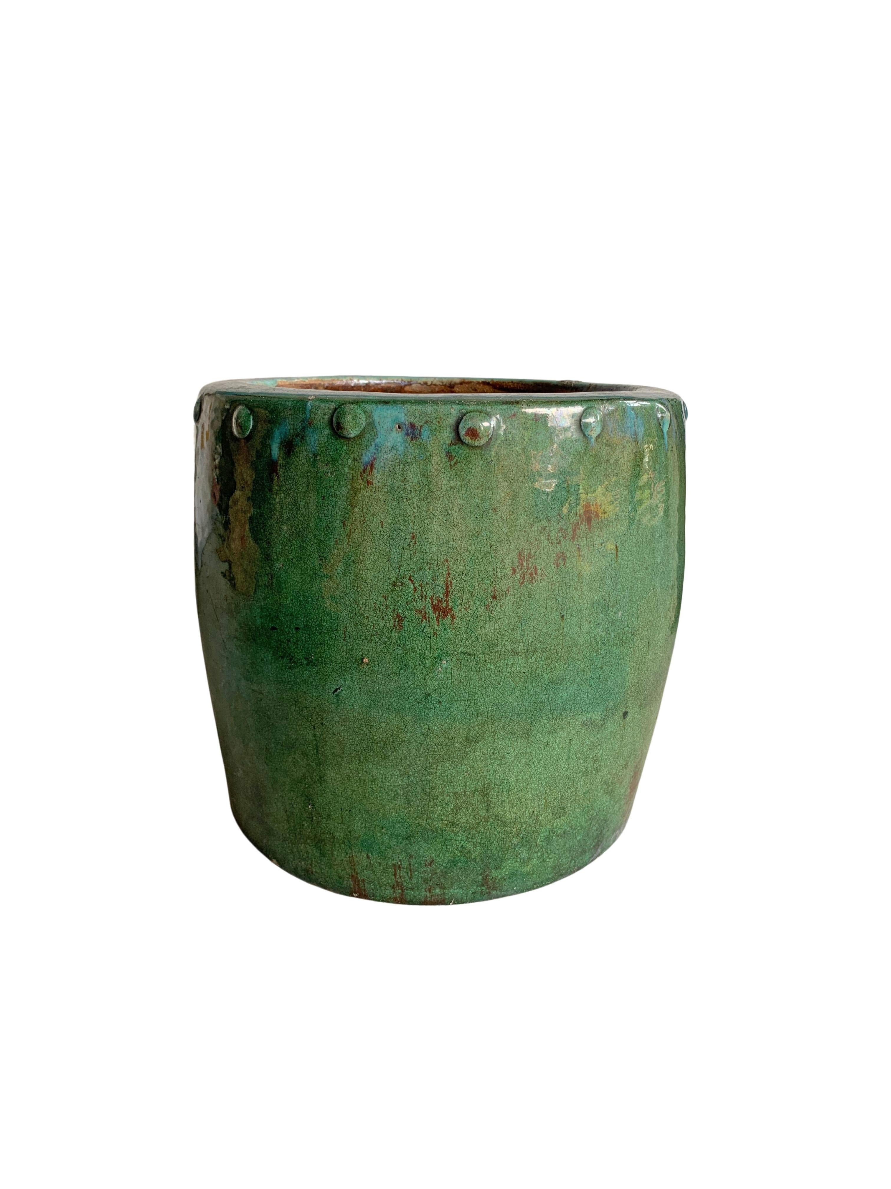 Chinese Green Glazed Ceramic Oil Storage Jar / Planter, c. 1950 In Good Condition For Sale In Jimbaran, Bali