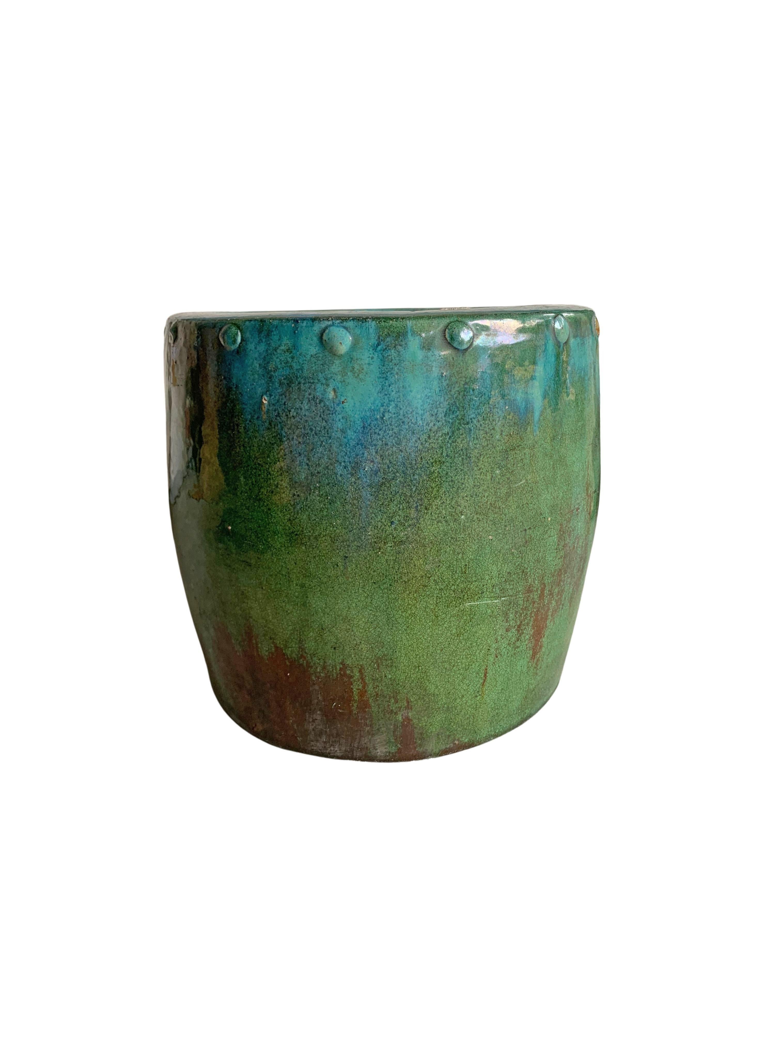 20th Century Chinese Green Glazed Ceramic Oil Storage Jar / Planter, c. 1950 For Sale