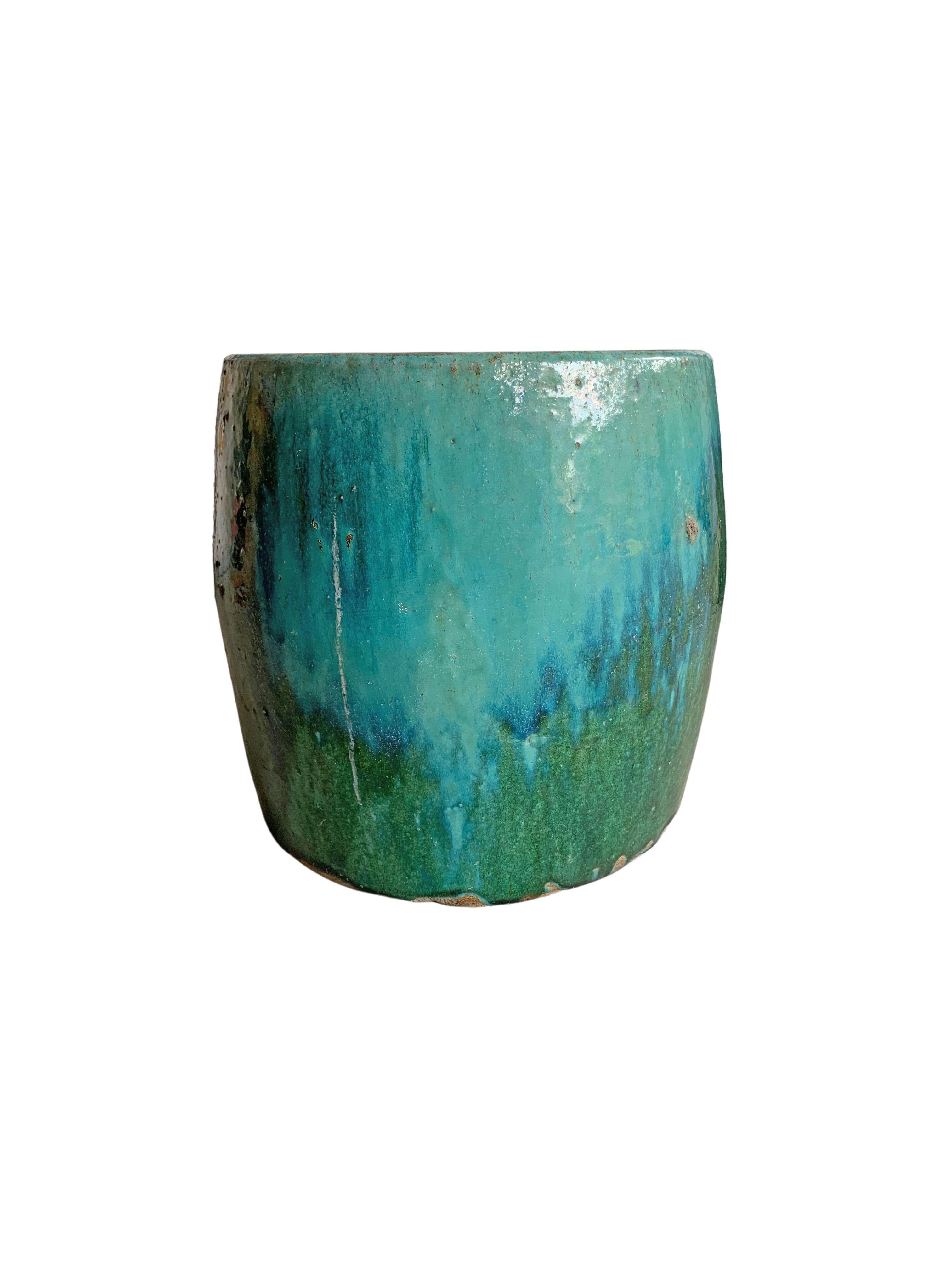 Smaltato Vaso per la conservazione del lardo di maiale in ceramica smaltata verde cinese, 1900 ca. in vendita