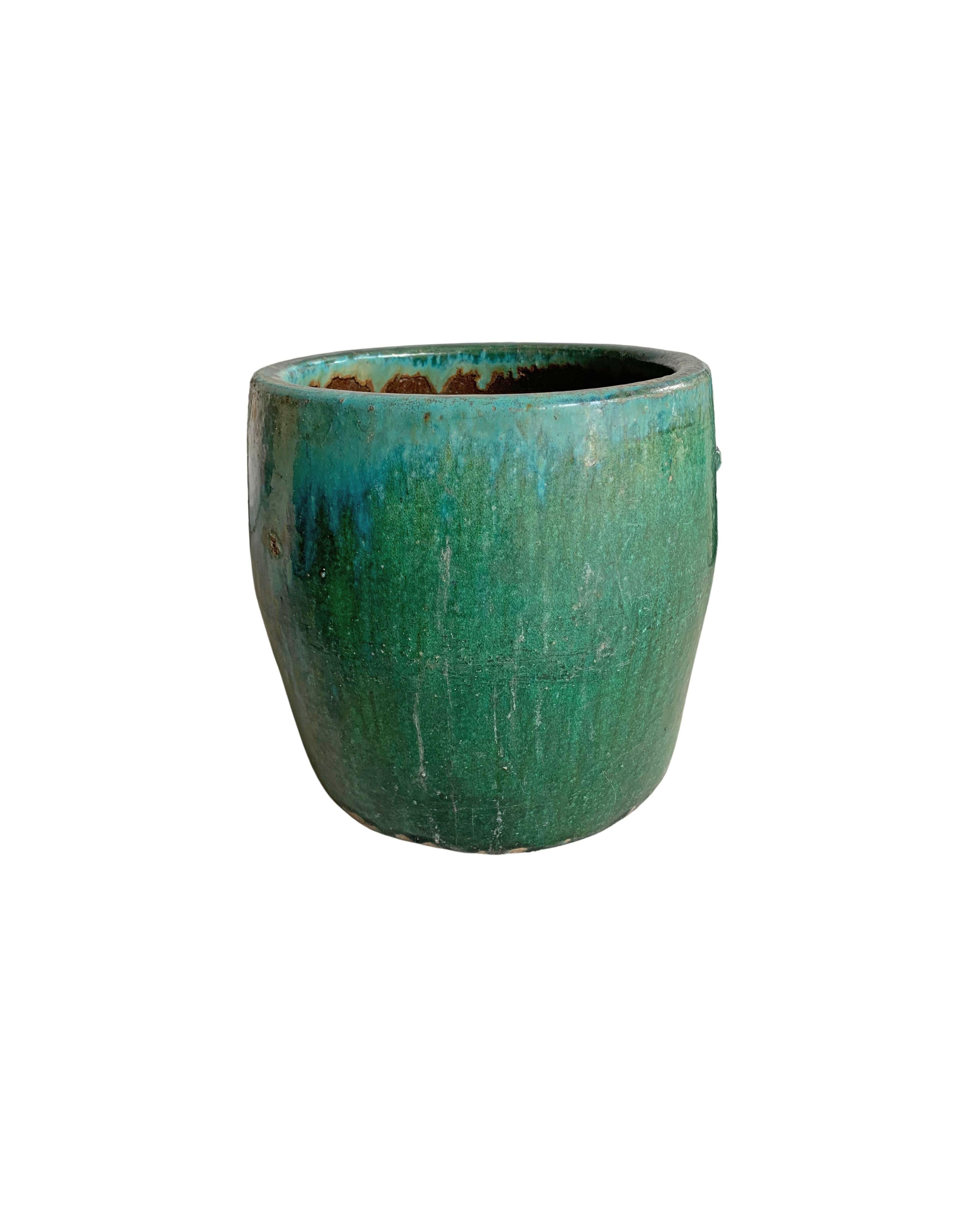 Qing Chinese Green Glazed Ceramic Pork Lard Storage Jar / Planter, c. 1900 For Sale
