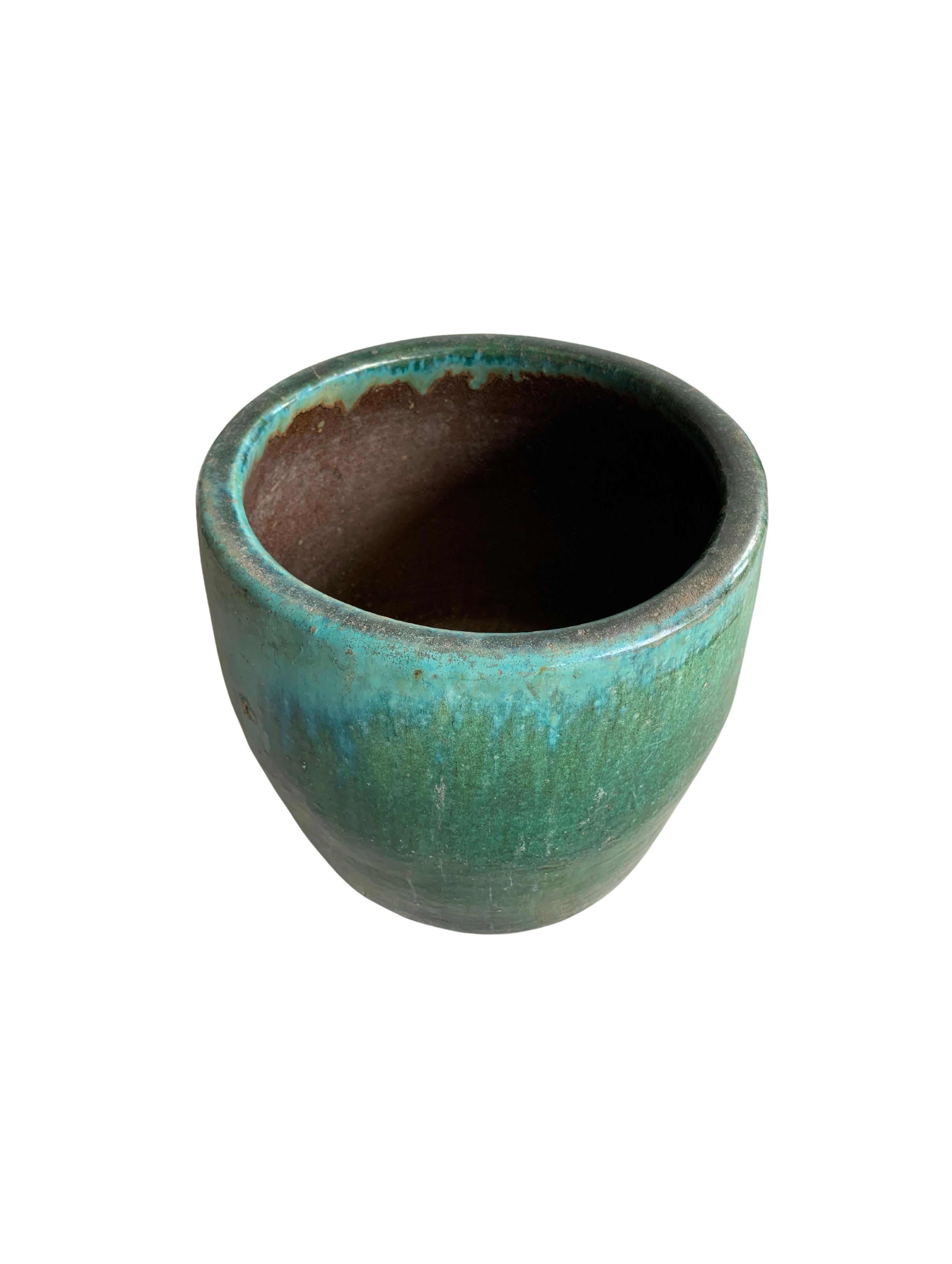 XX secolo Vaso per la conservazione del lardo di maiale in ceramica smaltata verde cinese, 1900 ca. in vendita