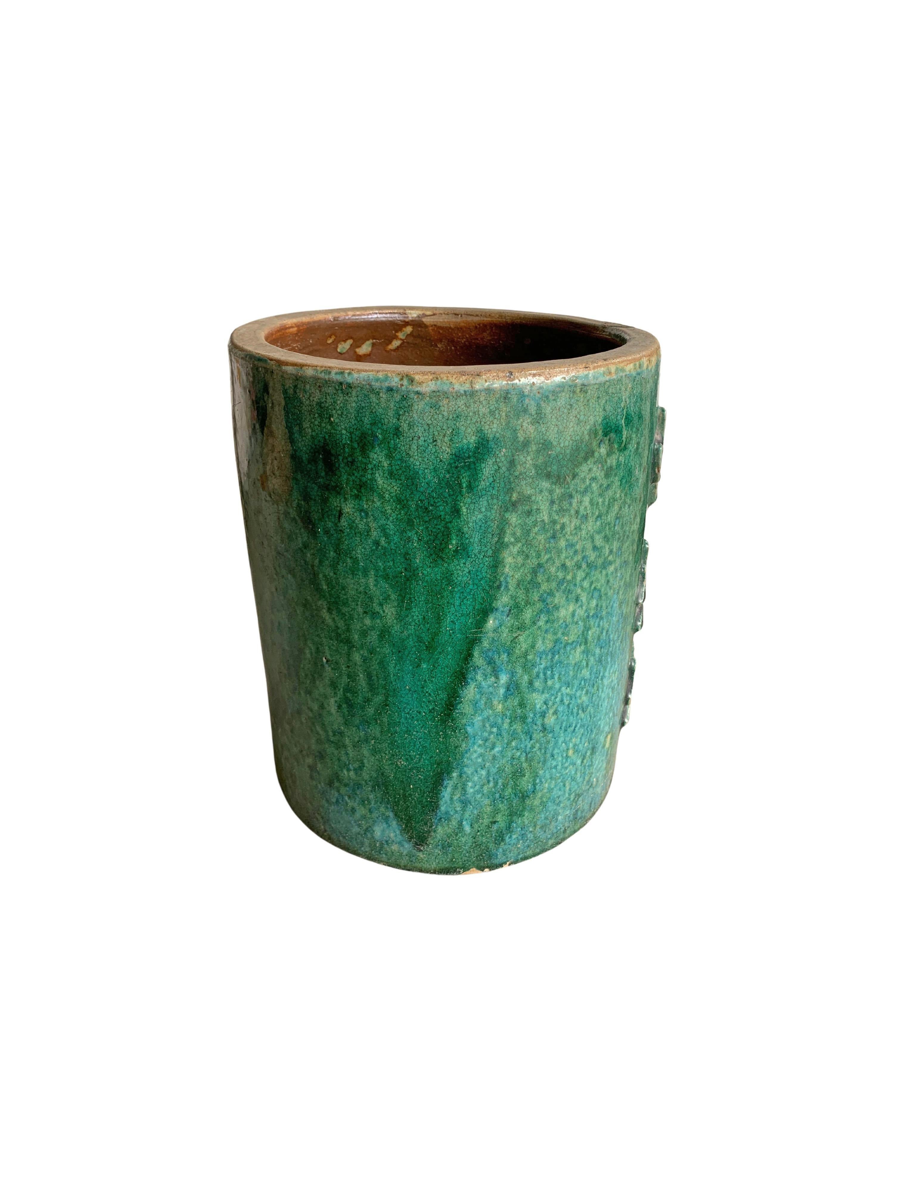 Chinese Green Glazed Ceramic Soy Sauce Storage Jar / Planter, c. 1900 In Good Condition For Sale In Jimbaran, Bali