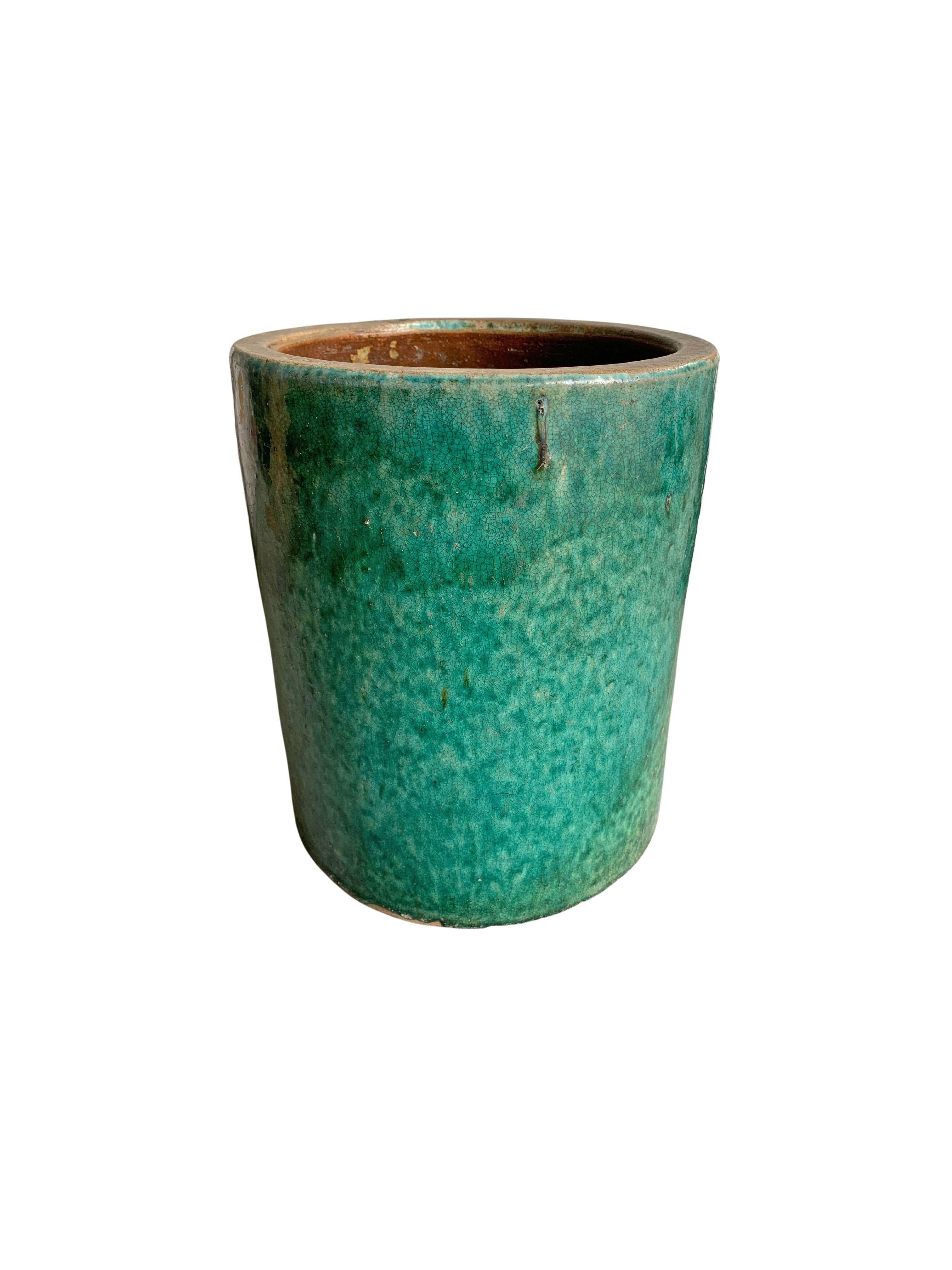 20th Century Chinese Green Glazed Ceramic Soy Sauce Storage Jar / Planter, c. 1900 For Sale