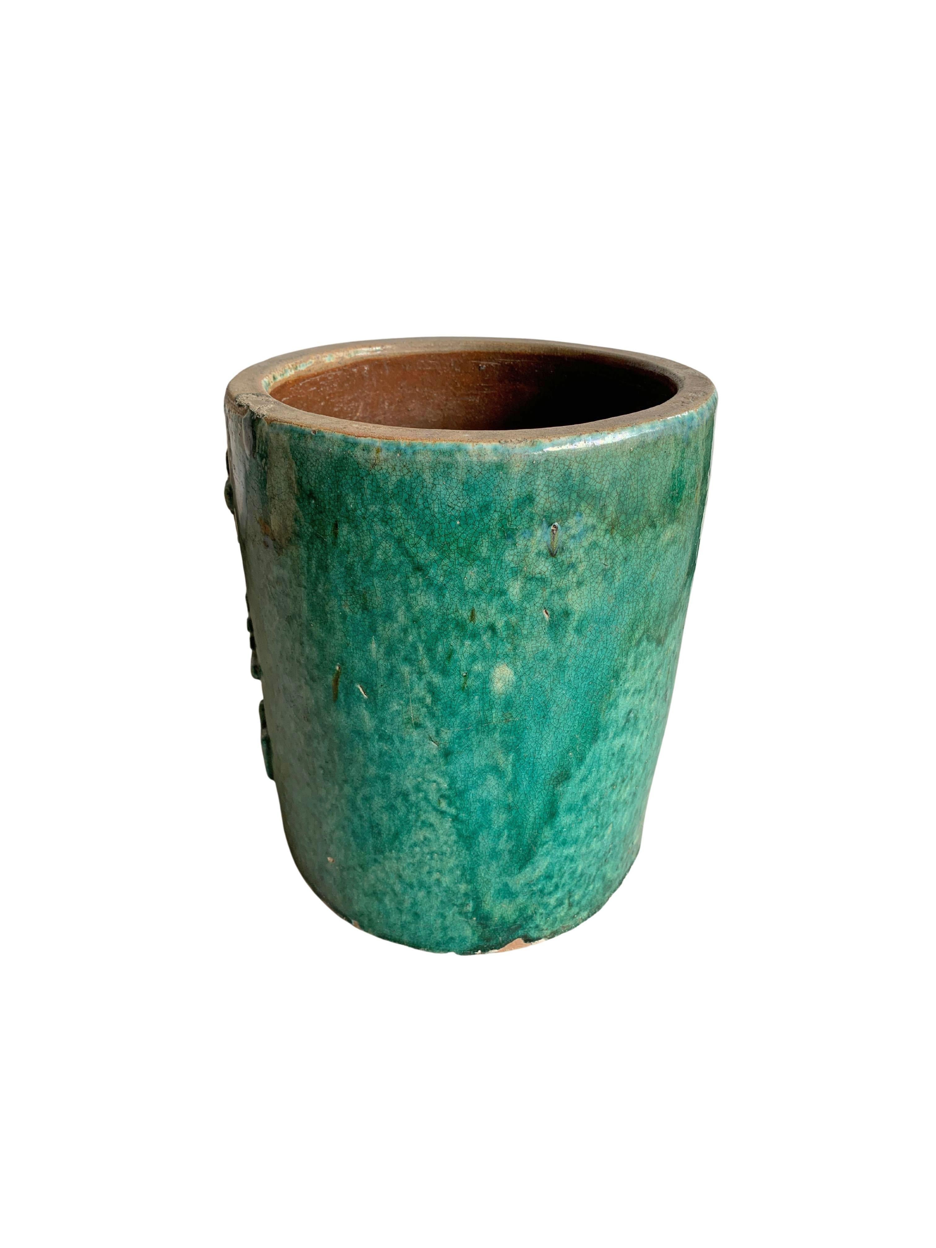 Chinese Green Glazed Ceramic Soy Sauce Storage Jar / Planter, c. 1900 For Sale 1