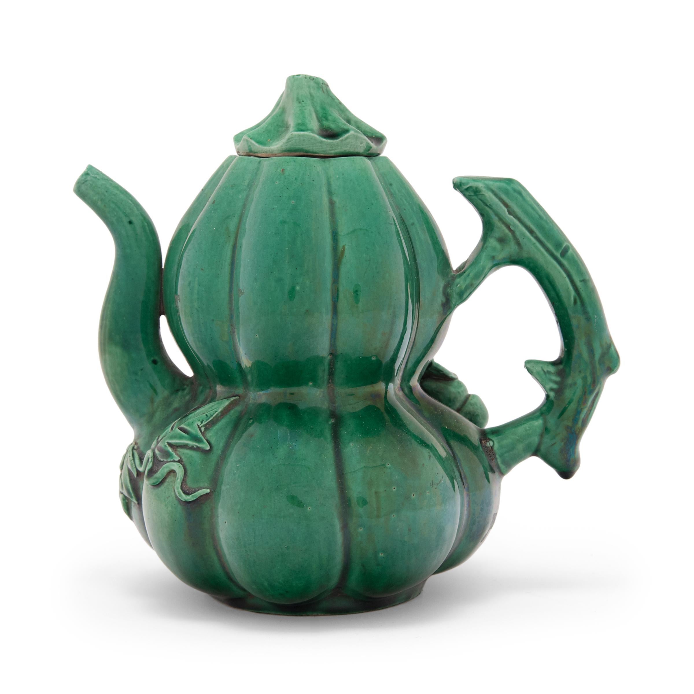 20th Century Chinese Green Glazed Double Gourd Teapot