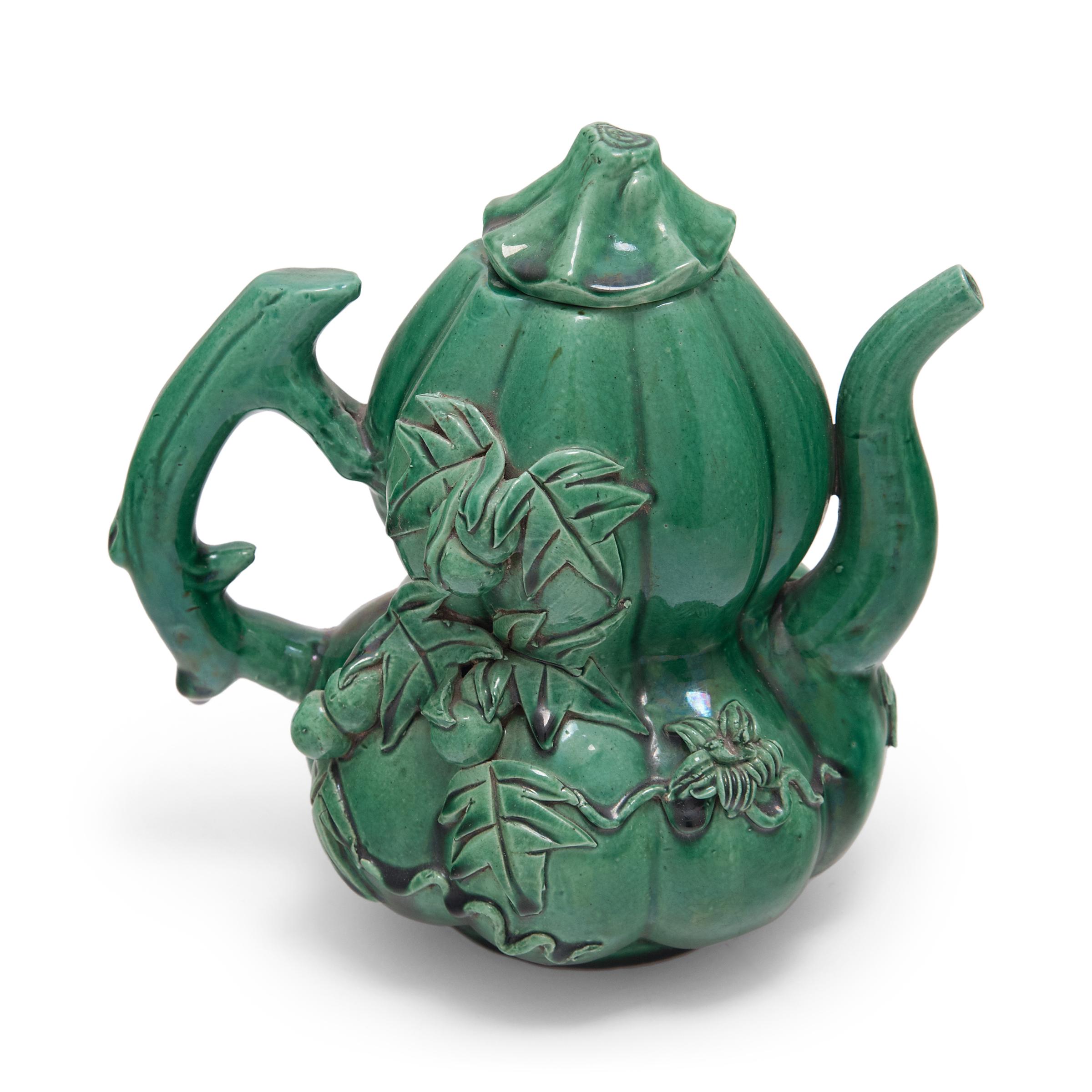 Ceramic Chinese Green Glazed Double Gourd Teapot