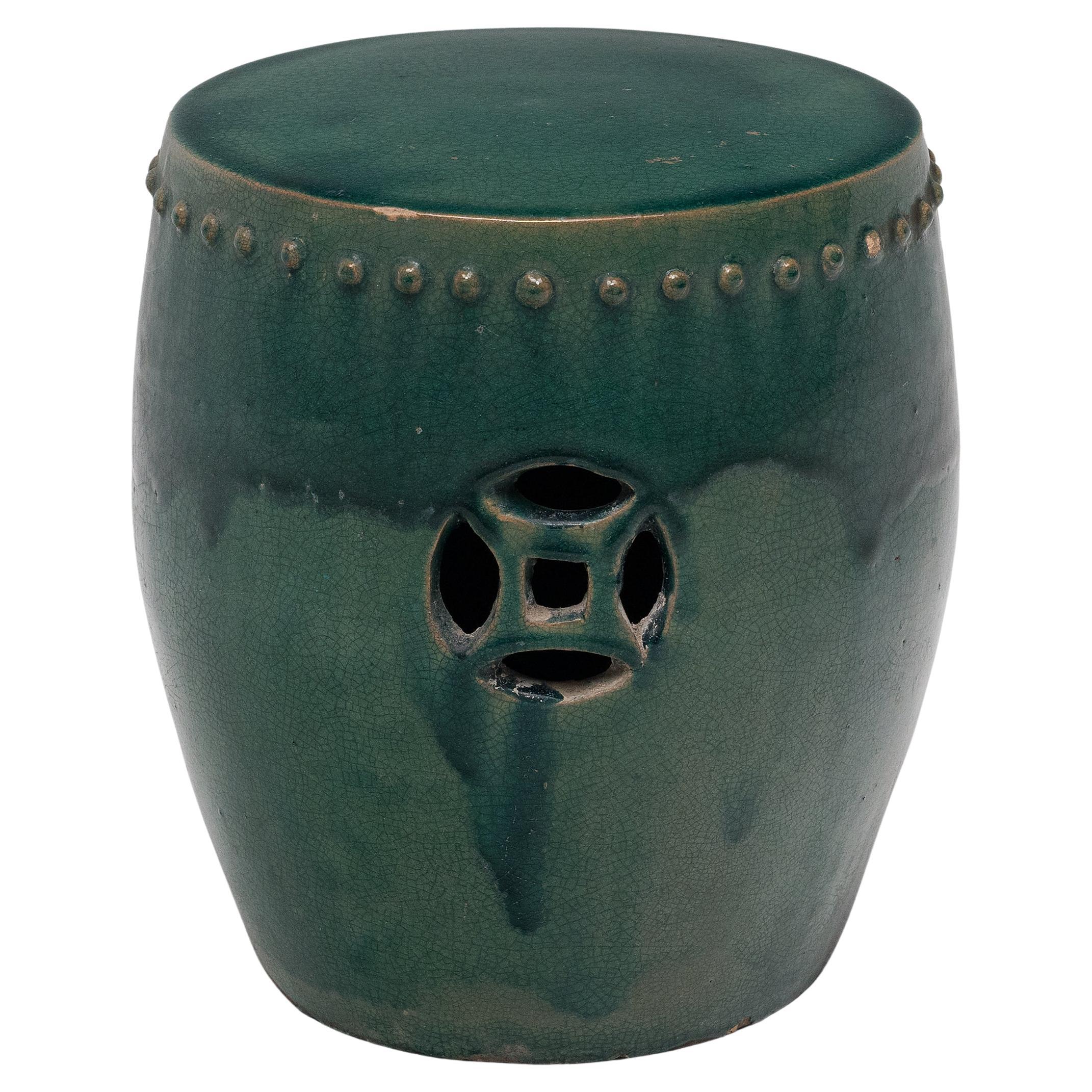 Chinese Green Glazed Drum Stool, c. 1900