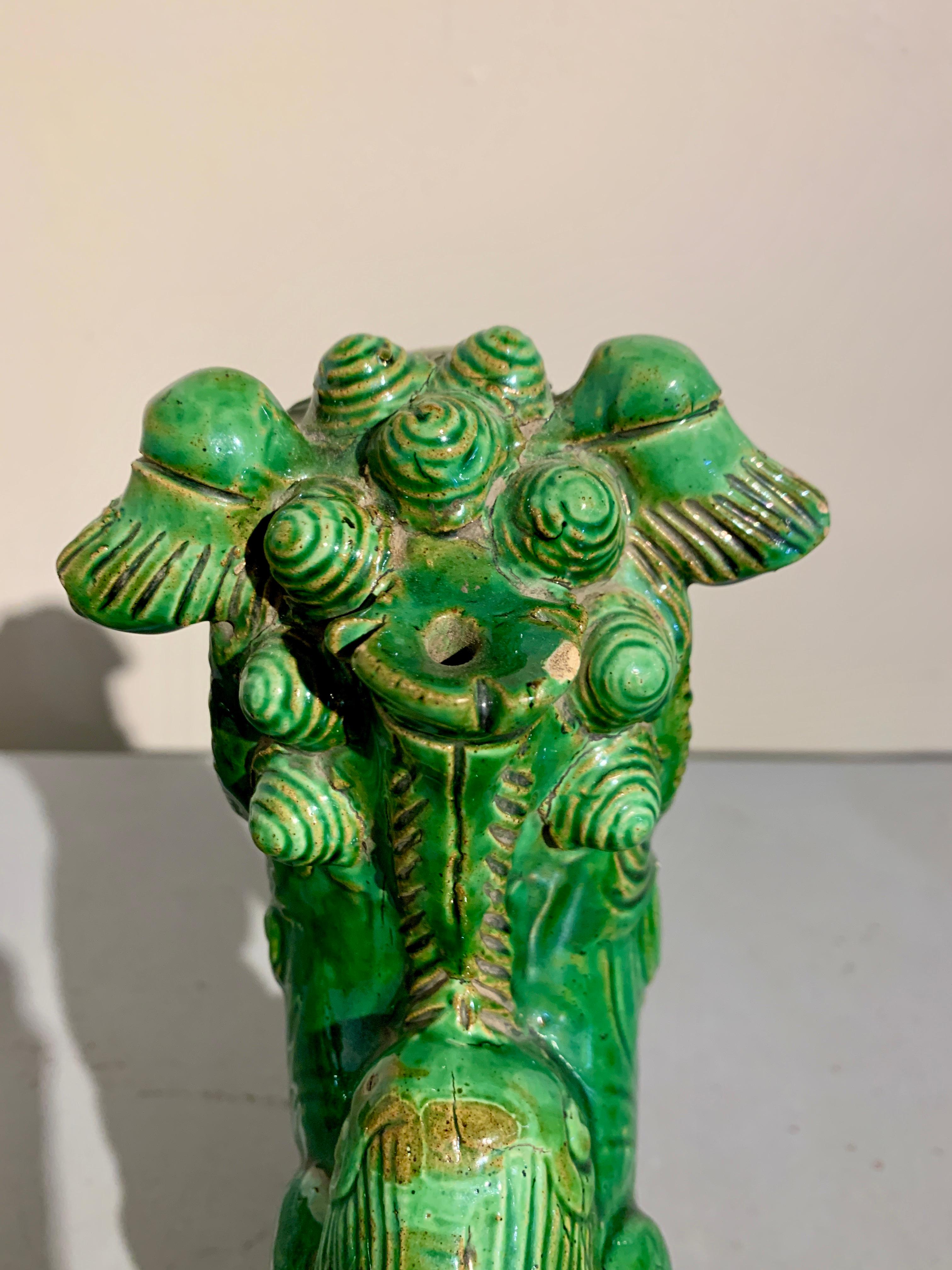 Chinese Green Glazed Foo Lions, Near Pair, Late 19th Century, China For Sale 4