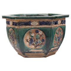 Chinese Green Glazed Hexagonal Planter, c. 1920