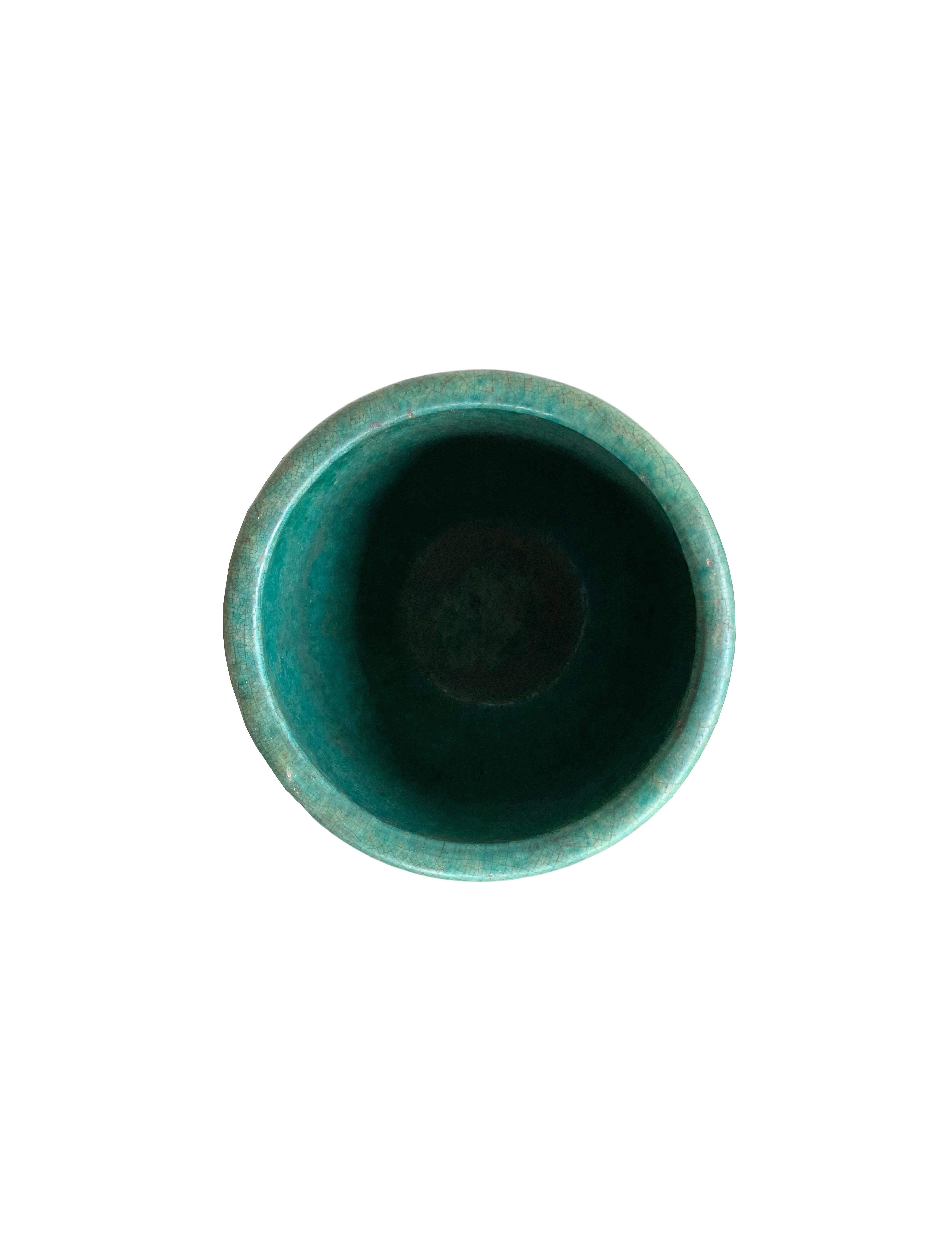 Ceramic Chinese Green Glazed Jar / Planter, c. 1900 For Sale