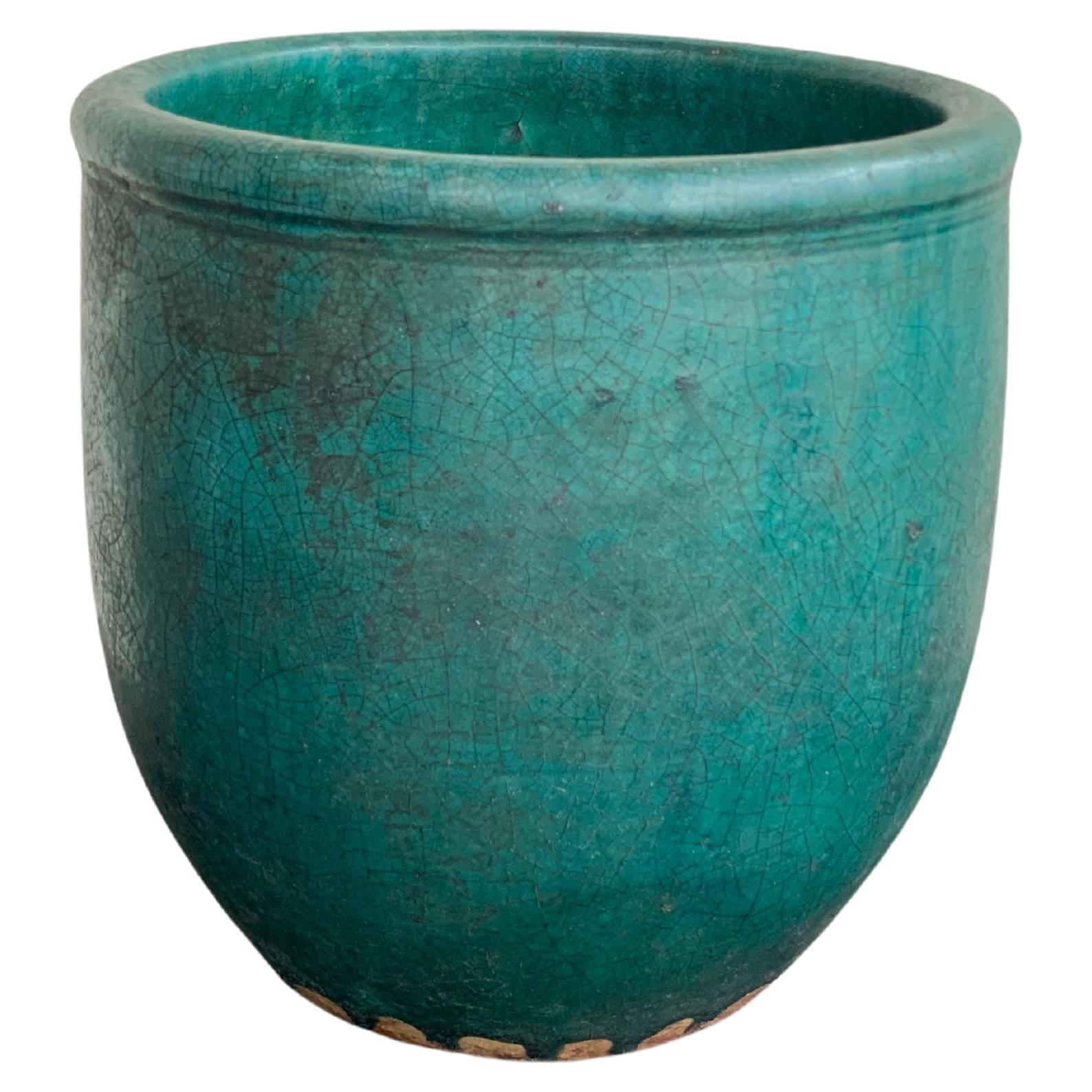 Chinese Green Glazed Jar / Planter, c. 1900 For Sale