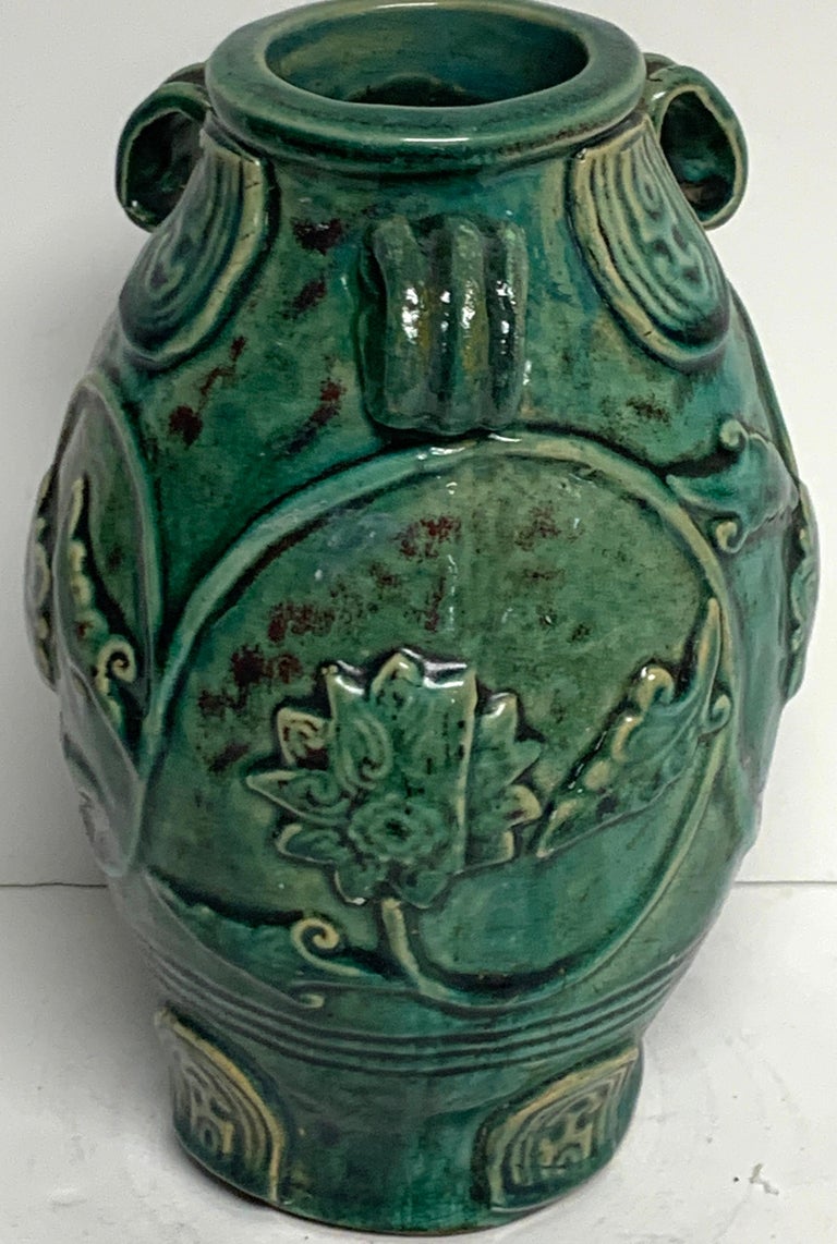 Chinese Green Glazed Lotus Motif Vase For Sale at 1stDibs