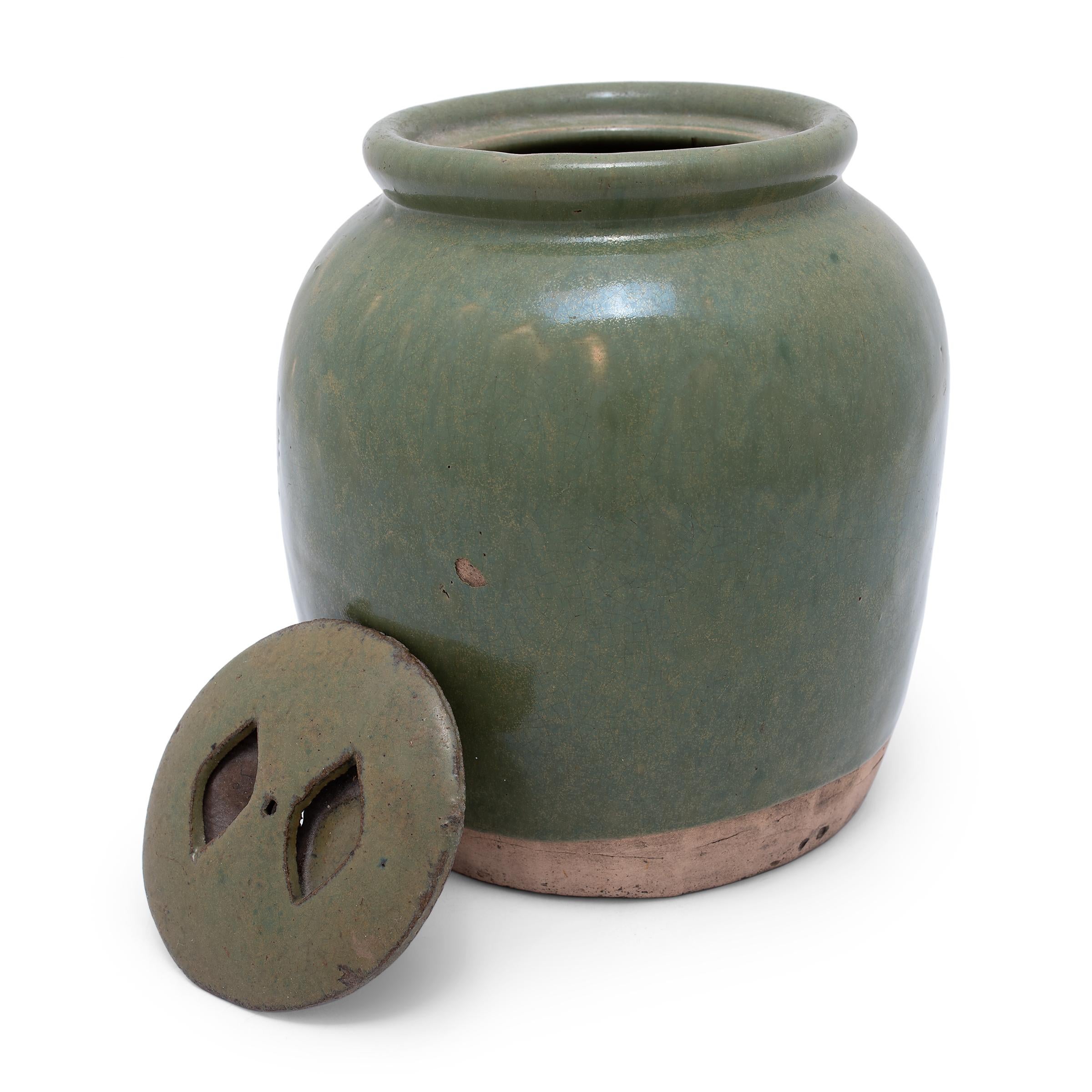 Ceramic Chinese Green Glazed Pickling Jar