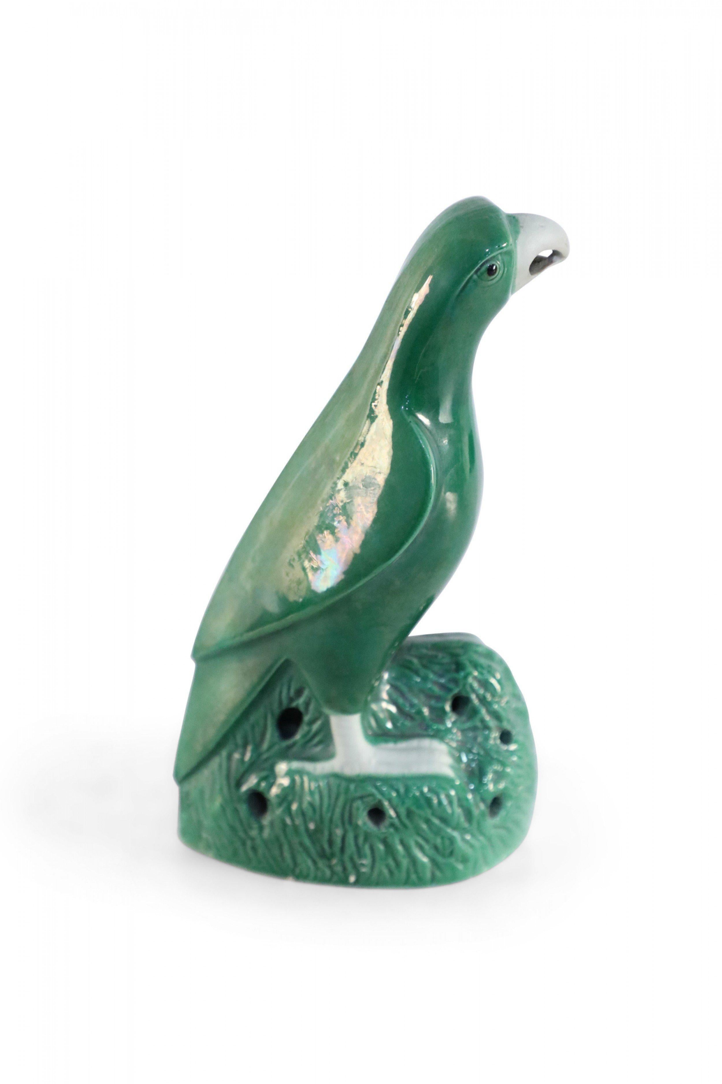 Chinese Green Glazed Porcelain Parrot Statue For Sale 1