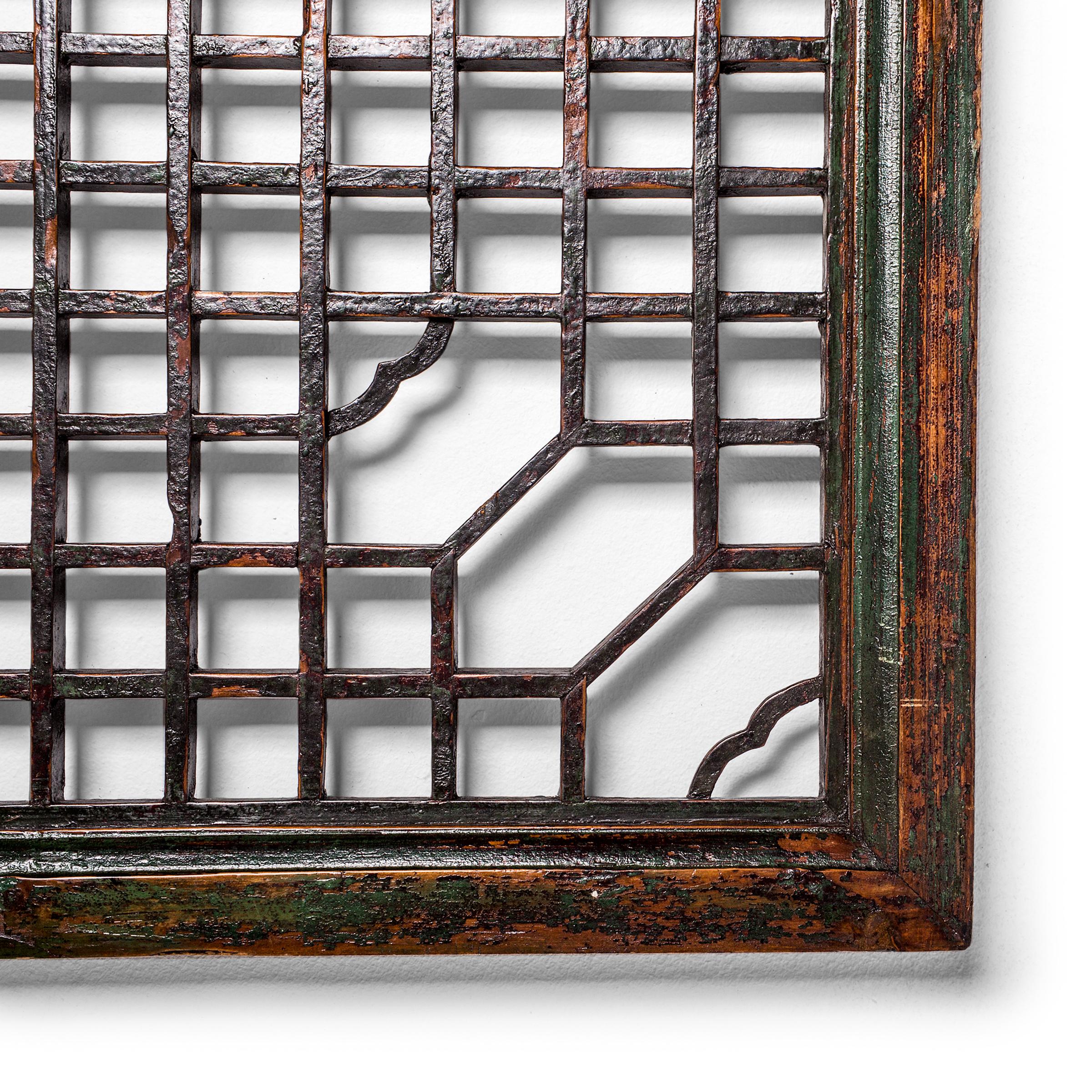 Qing Chinese Green Lacquer Lattice Window Panel