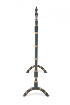 Chinese Green Painted Faux Bamboo and Gold Design Fireplace Screen