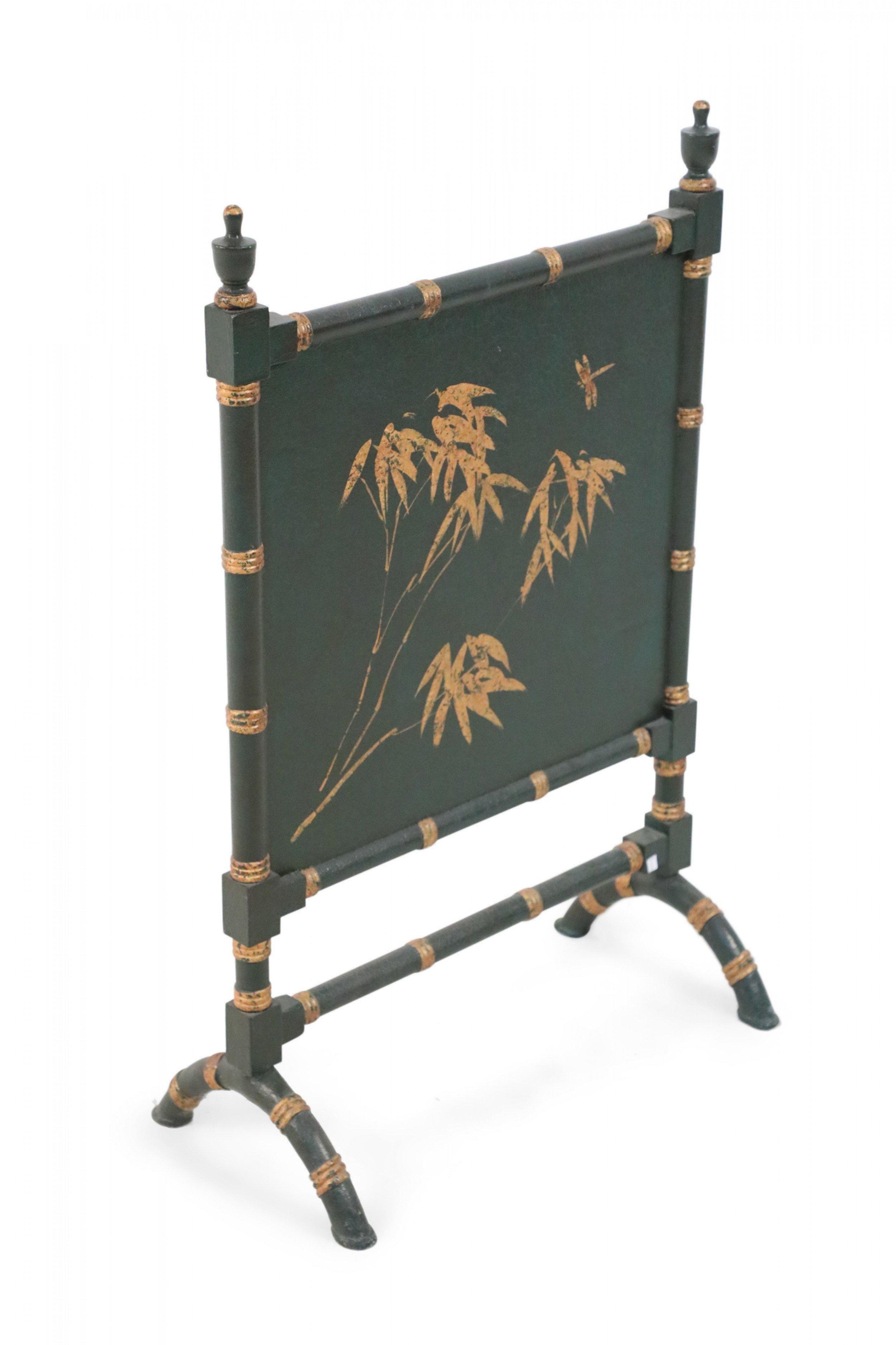 Chinese Export Chinese Green Painted Faux Bamboo and Gold Design Fireplace Screen For Sale