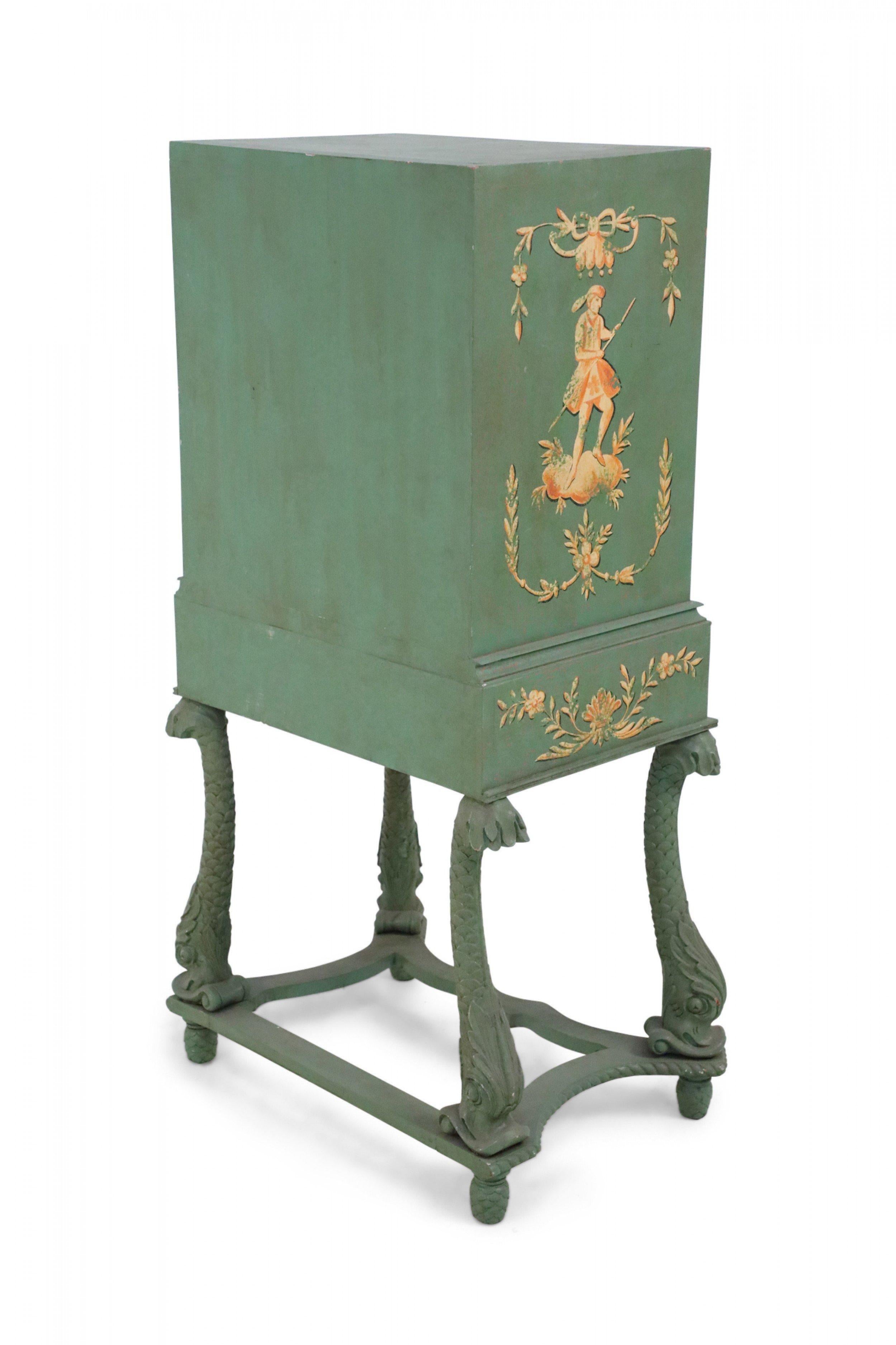 Chinese Green Painted Highboy Cabinet In Good Condition In New York, NY