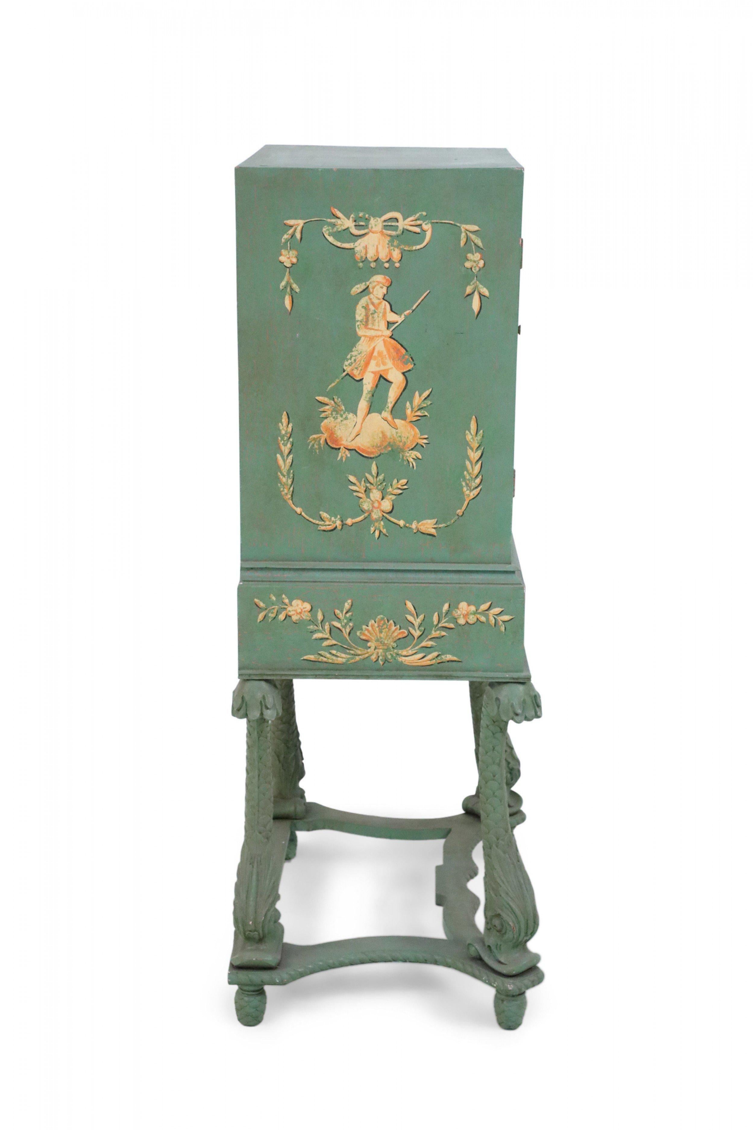 20th Century Chinese Green Painted Highboy Cabinet