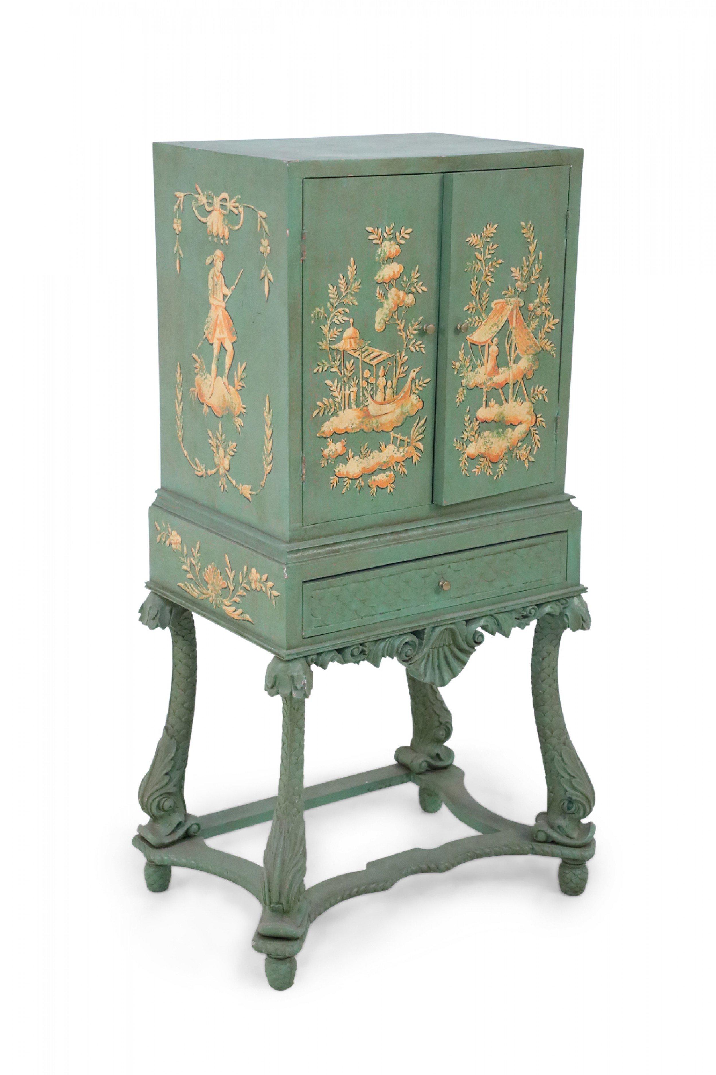 Wood Chinese Green Painted Highboy Cabinet