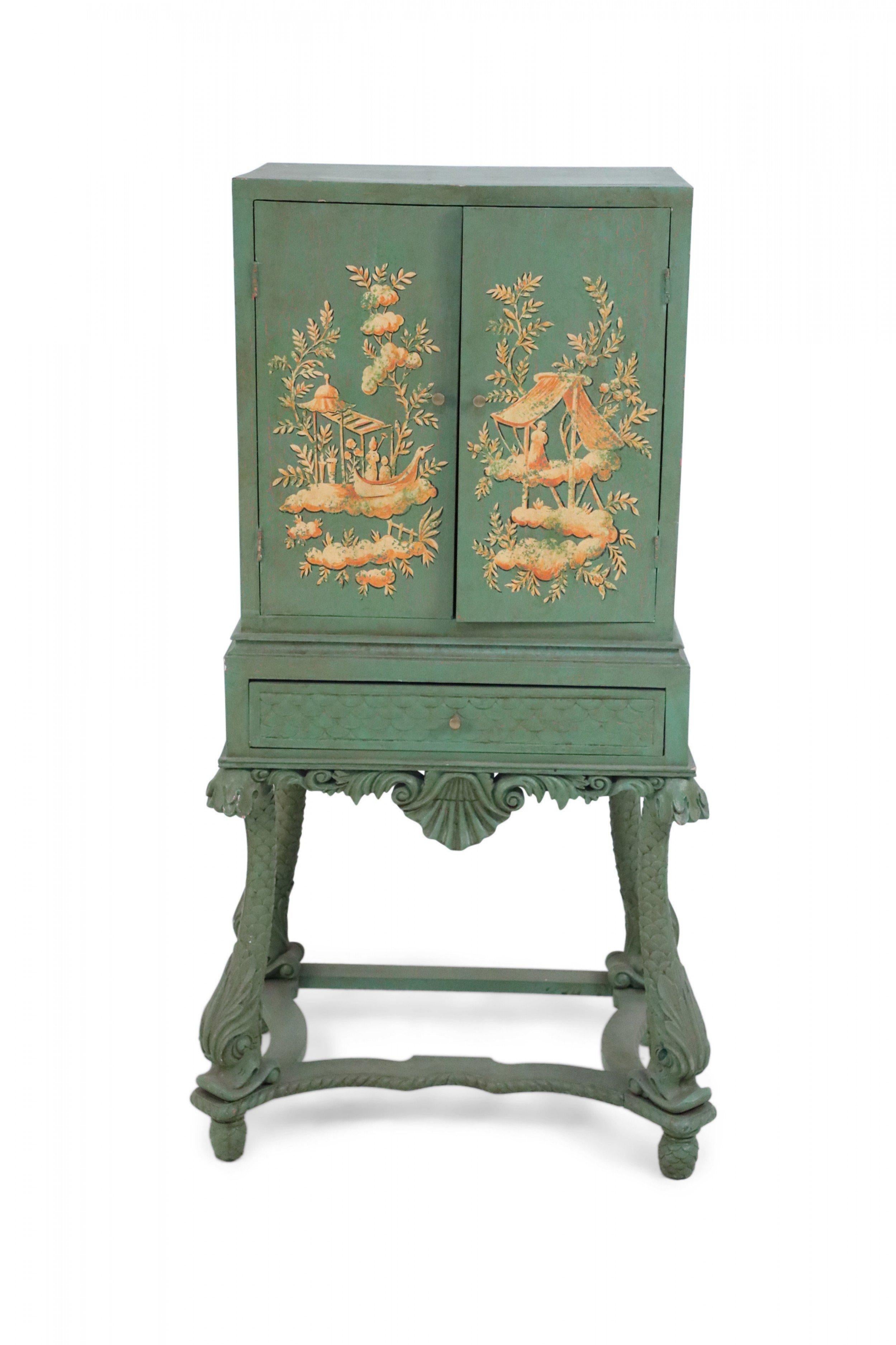Chinese Green Painted Highboy Cabinet 1
