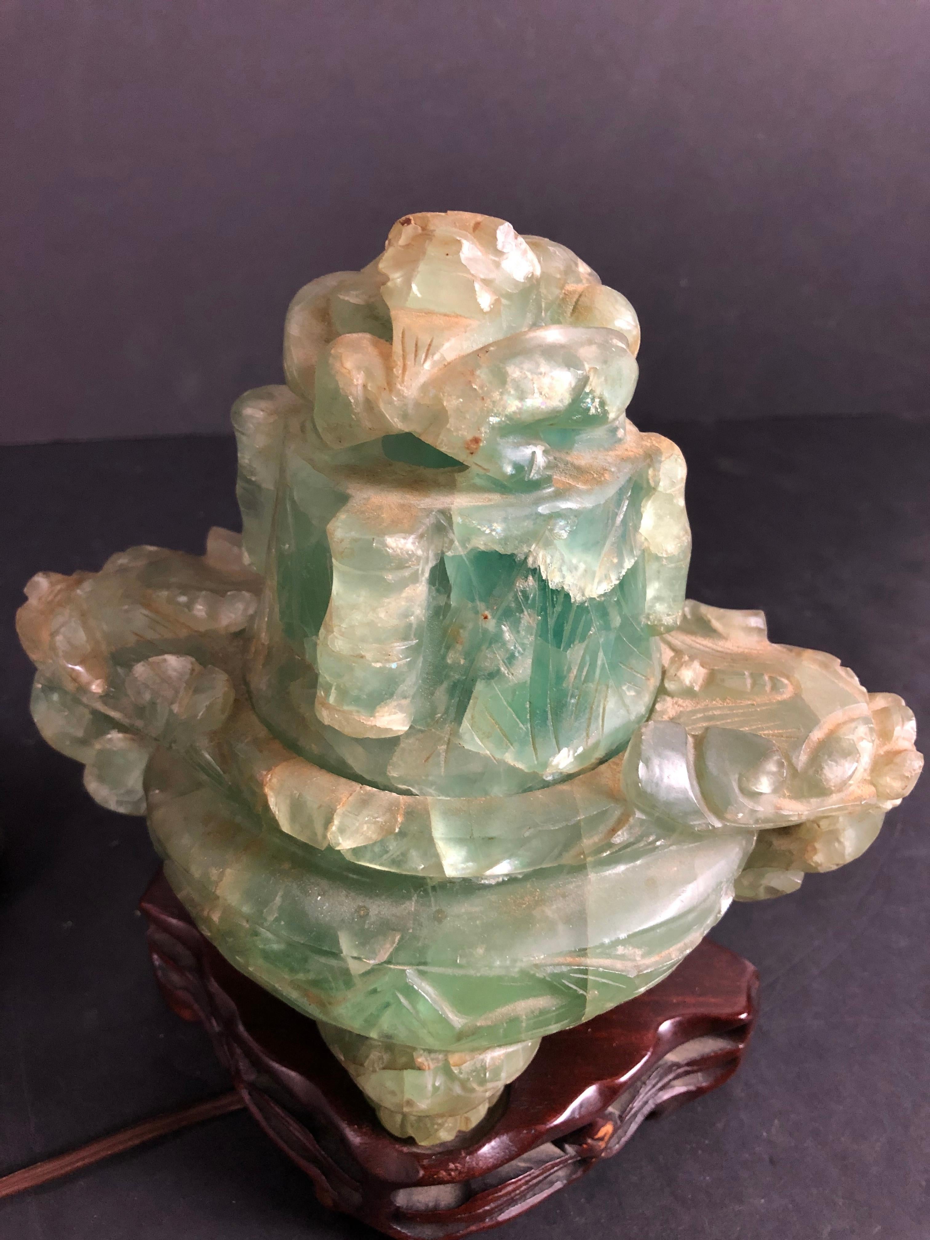 Chinese Green Quartz Censer as Lamp 1