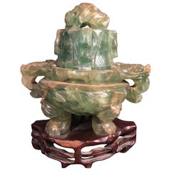 Antique Chinese Green Quartz Censer as Lamp