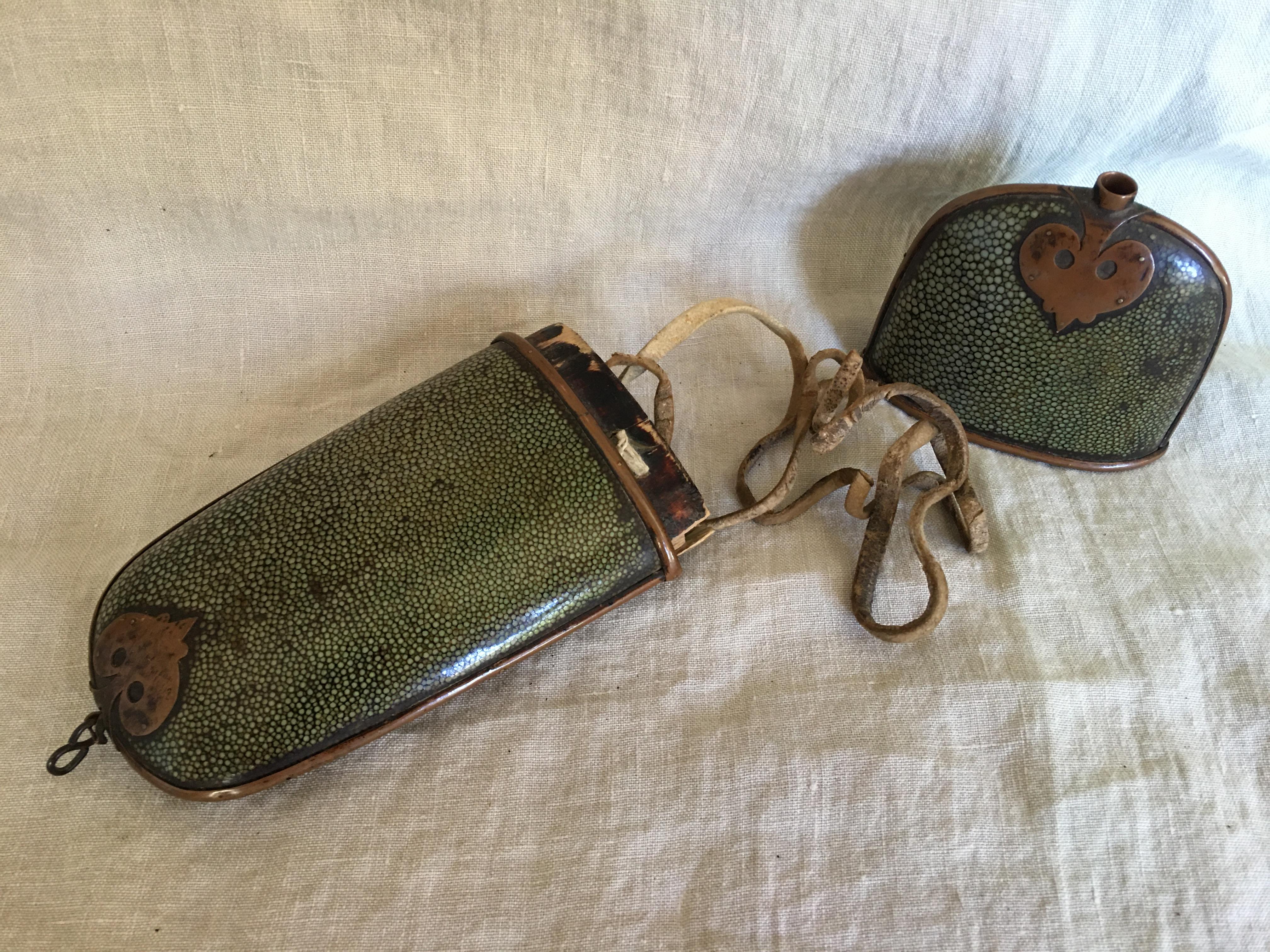 Chinese Green Shagreen Brass Mounted Eyeglass Case, Early 20th Century In Good Condition In Savannah, GA