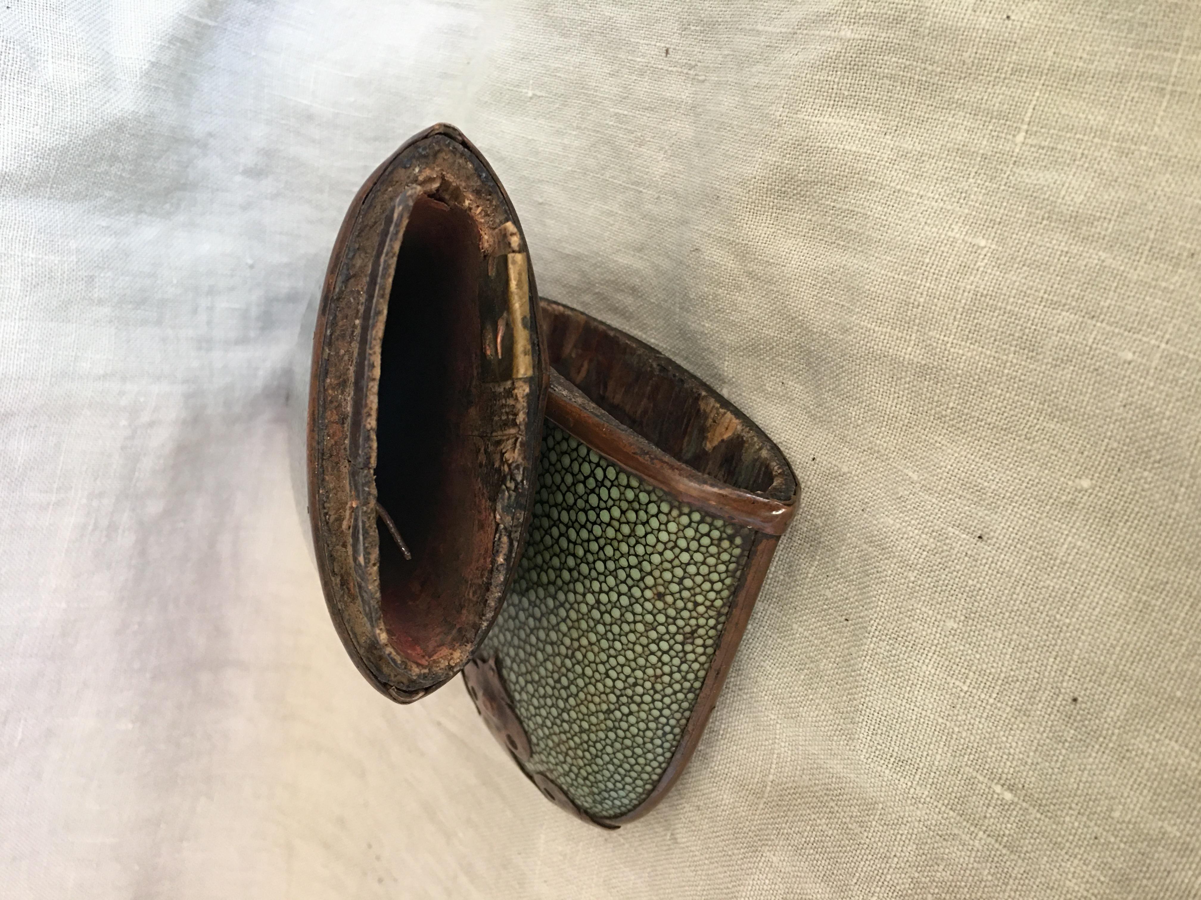 Chinese Green Shagreen Brass Mounted Eyeglass Case, Early 20th Century 1