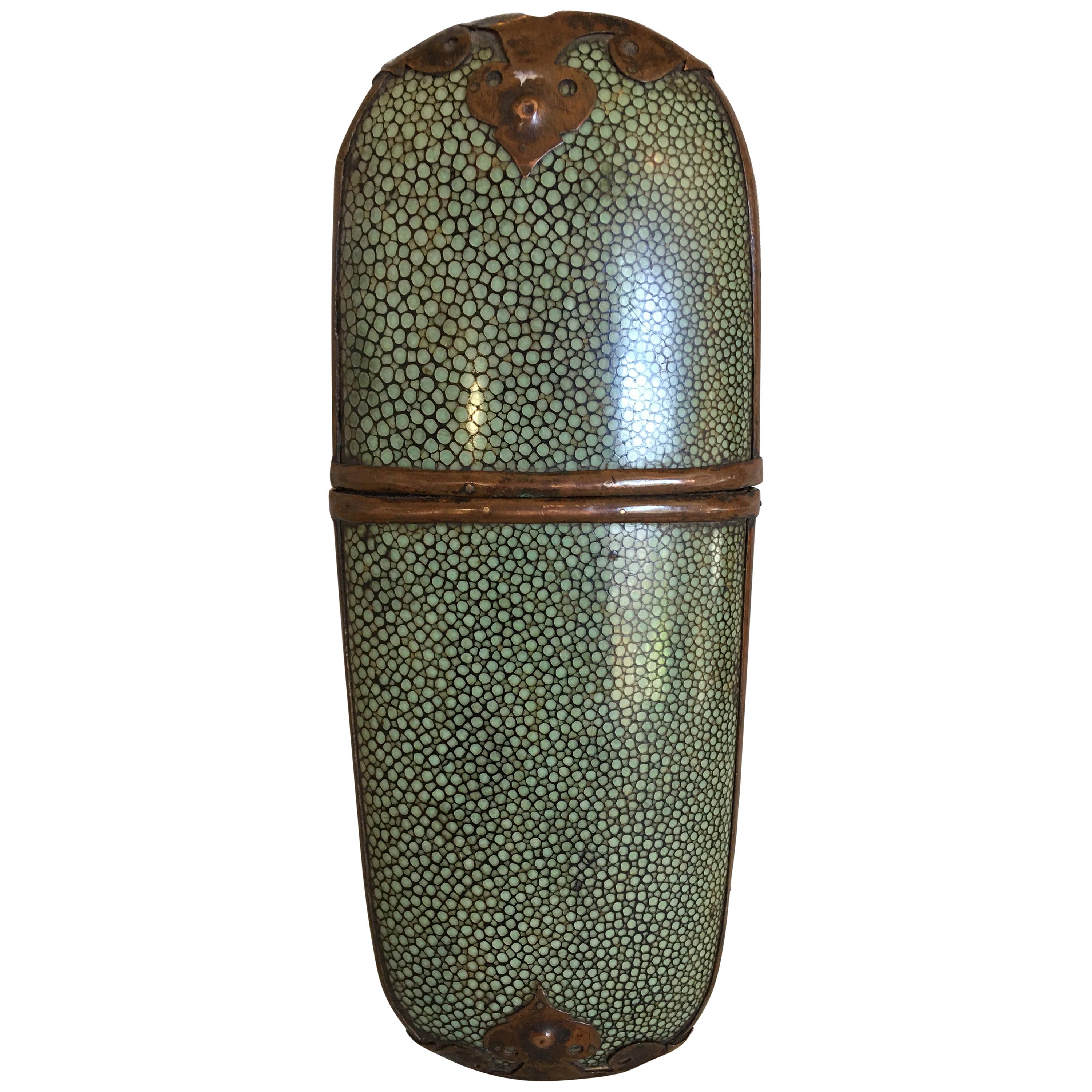 Chinese Green Shagreen Brass Mounted Eyeglass Case, Early 20th Century