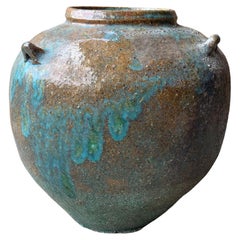Chinese Green / Turquoise Glazed Ceramic Kitchen Jar / Planter, c. 1950