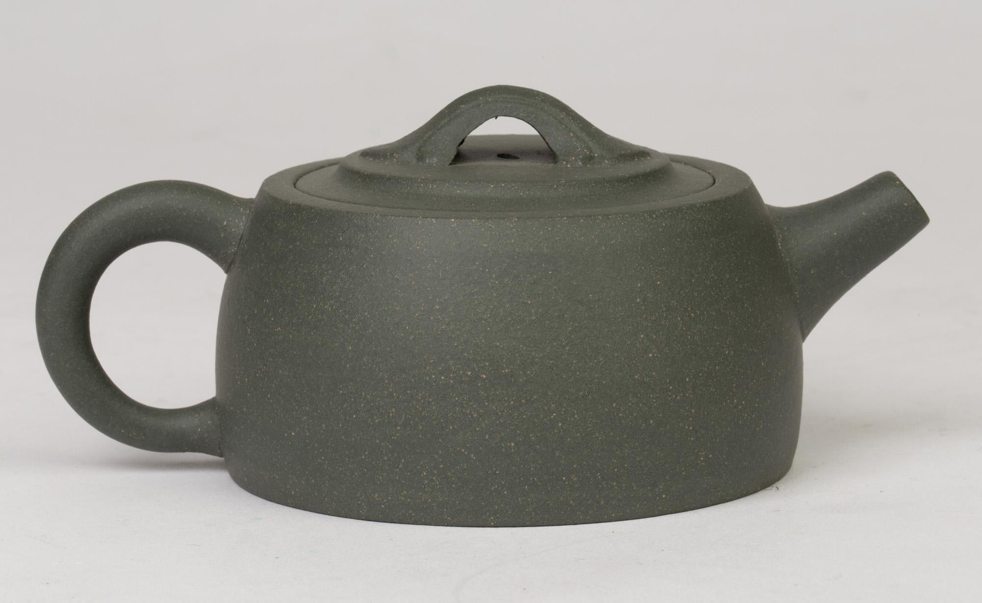 Chinese Green Yixing Clay Squat Rounded Lidded Teapot with Certificate 4