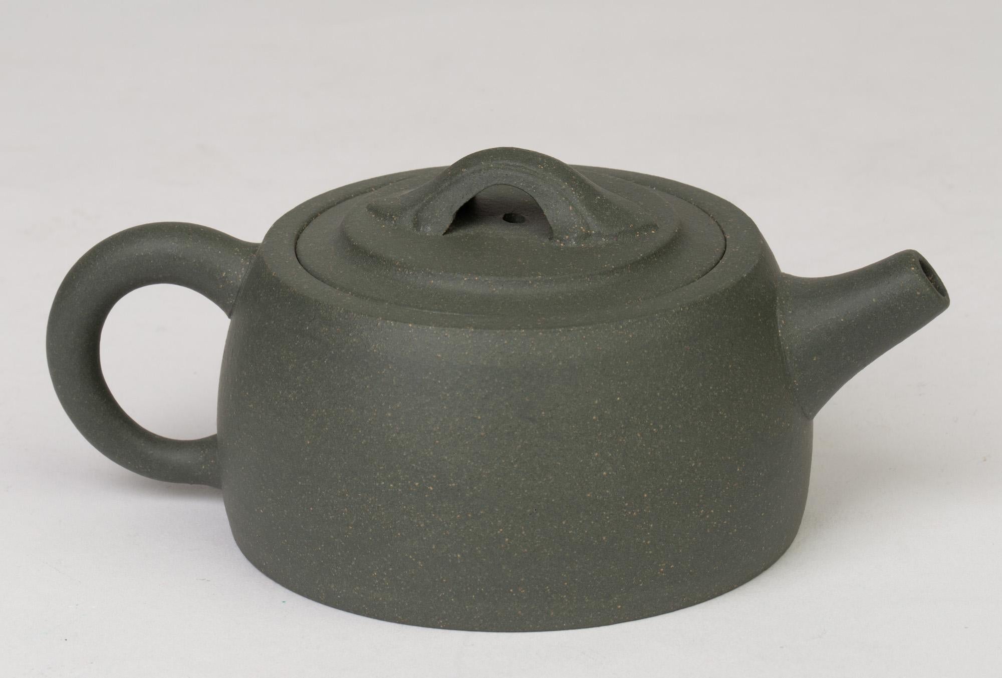 Chinese Green Yixing Clay Squat Rounded Lidded Teapot with Certificate 5