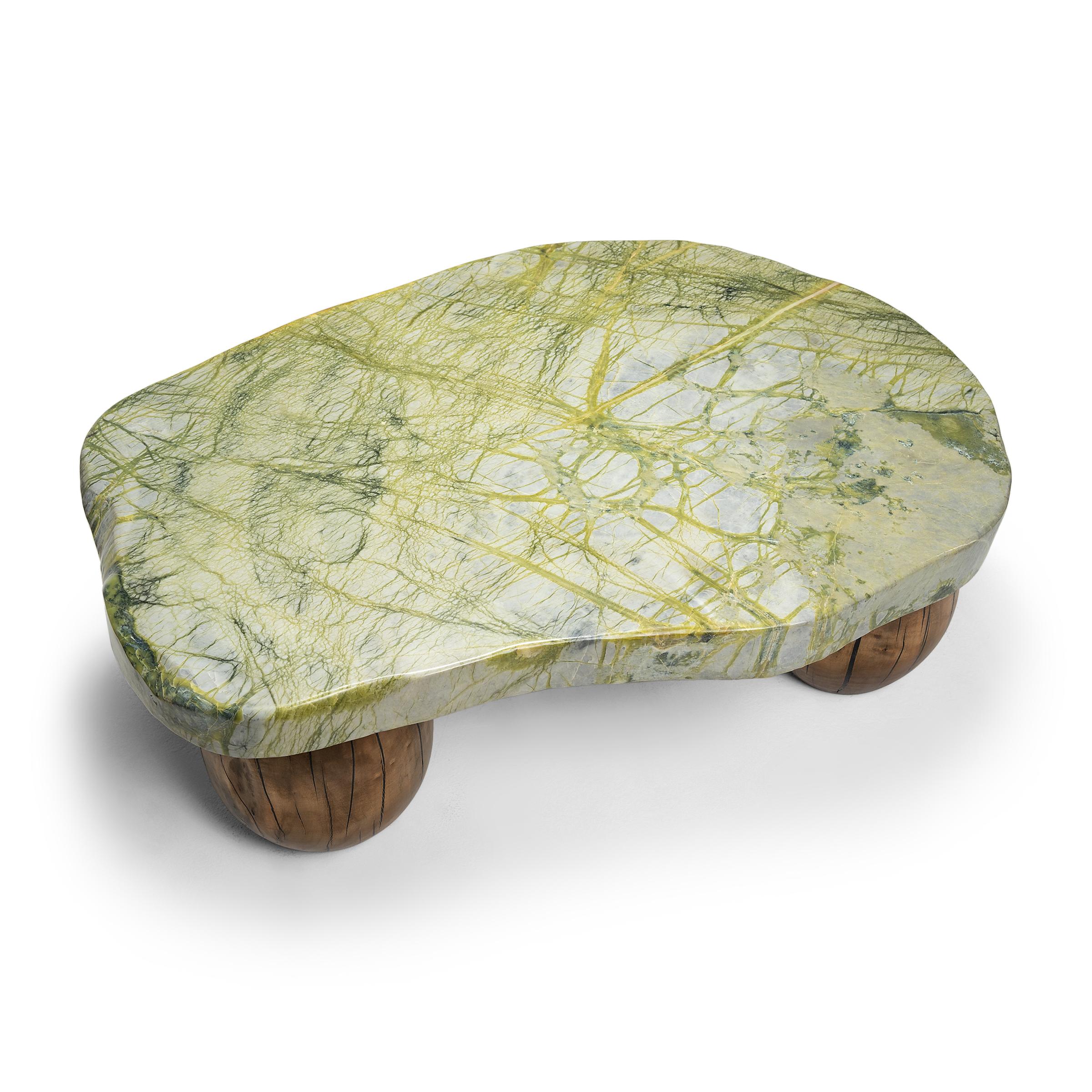 Greenery stones are named for the naturally occurring patterns suggestive of trees, grass and other plantlike forms that result from the stone’s conglomerate mix of jadeite, moss agate, serpentine, and other minerals. Found in China’s Liaoning