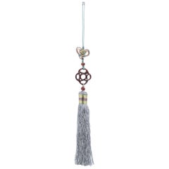 Chinese Grey Silk Tassel with Carved Knot Pendant