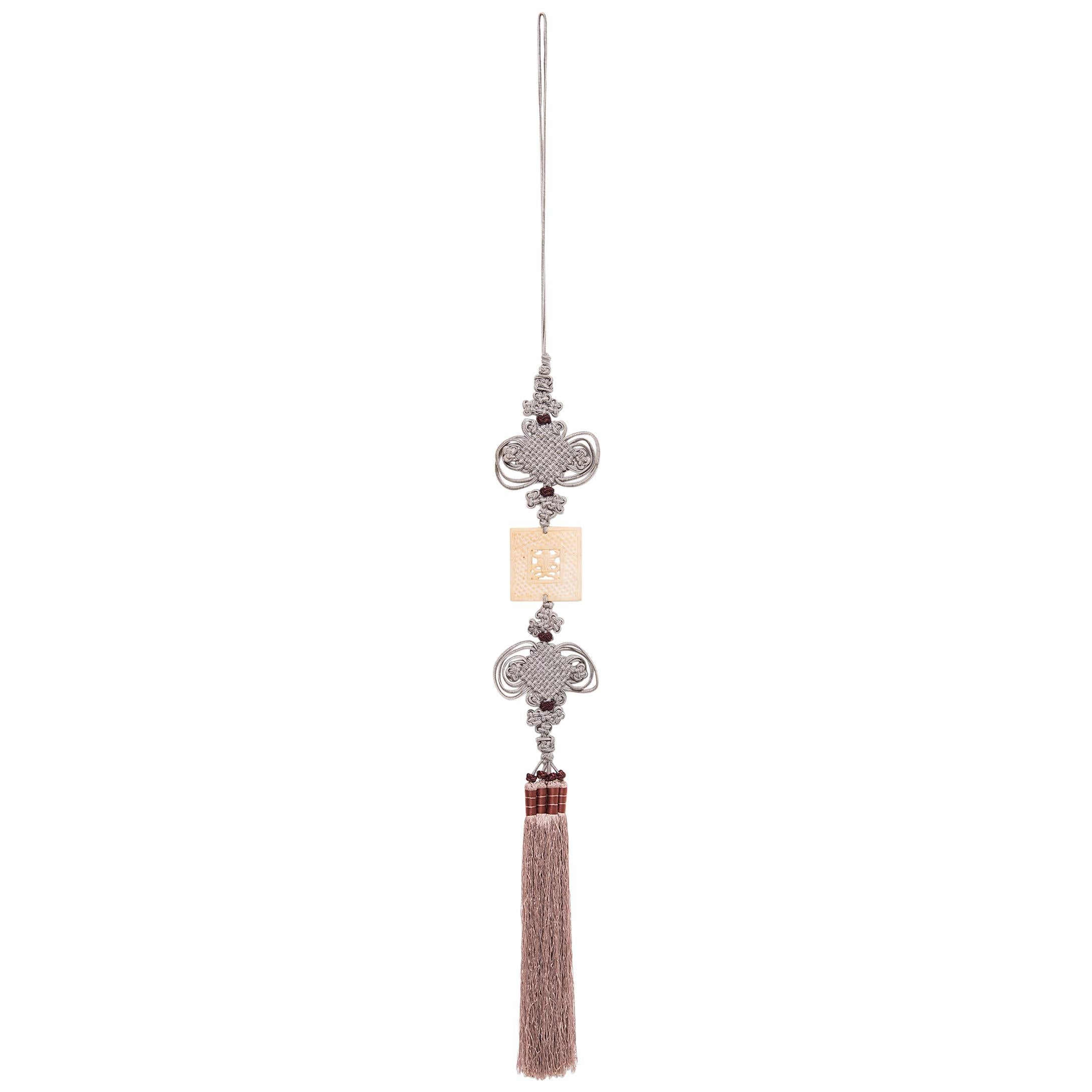 Chinese Grey Silk Tassel with Square Ox Charm
