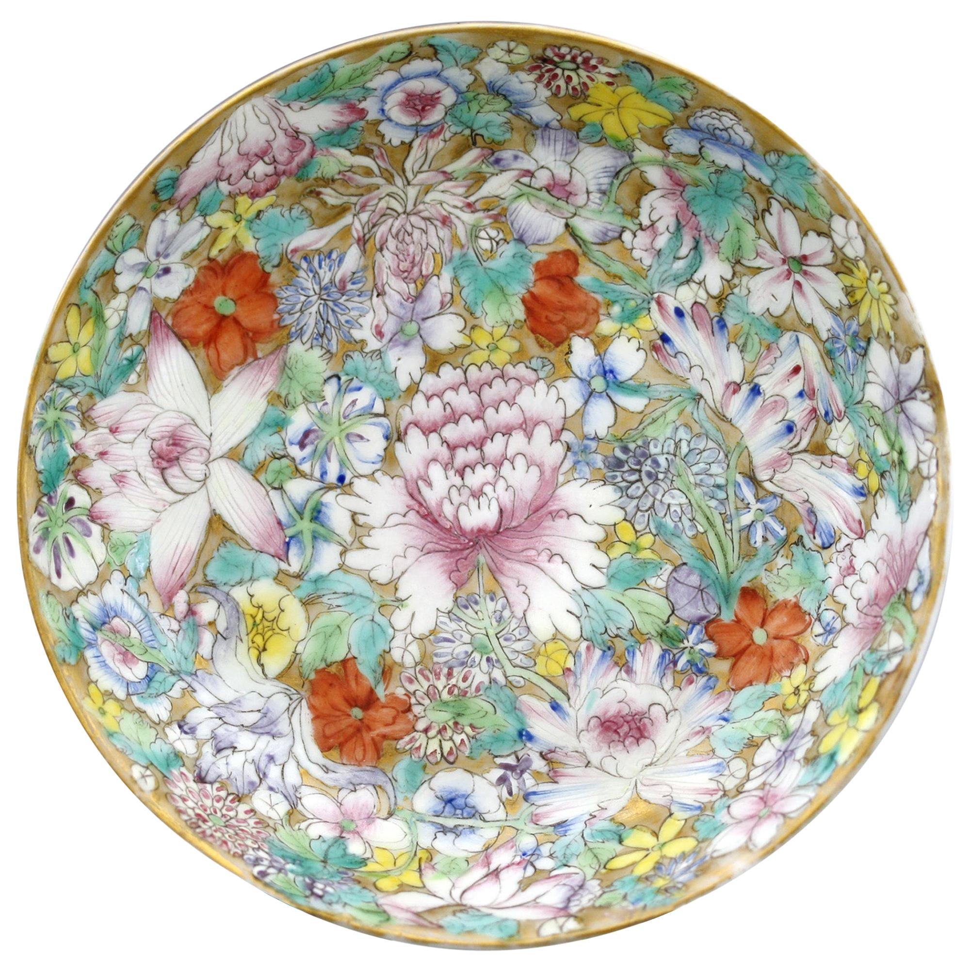 Chinese Guangxu Hand Painted Millefleur Porcelain Saucer Dish For Sale