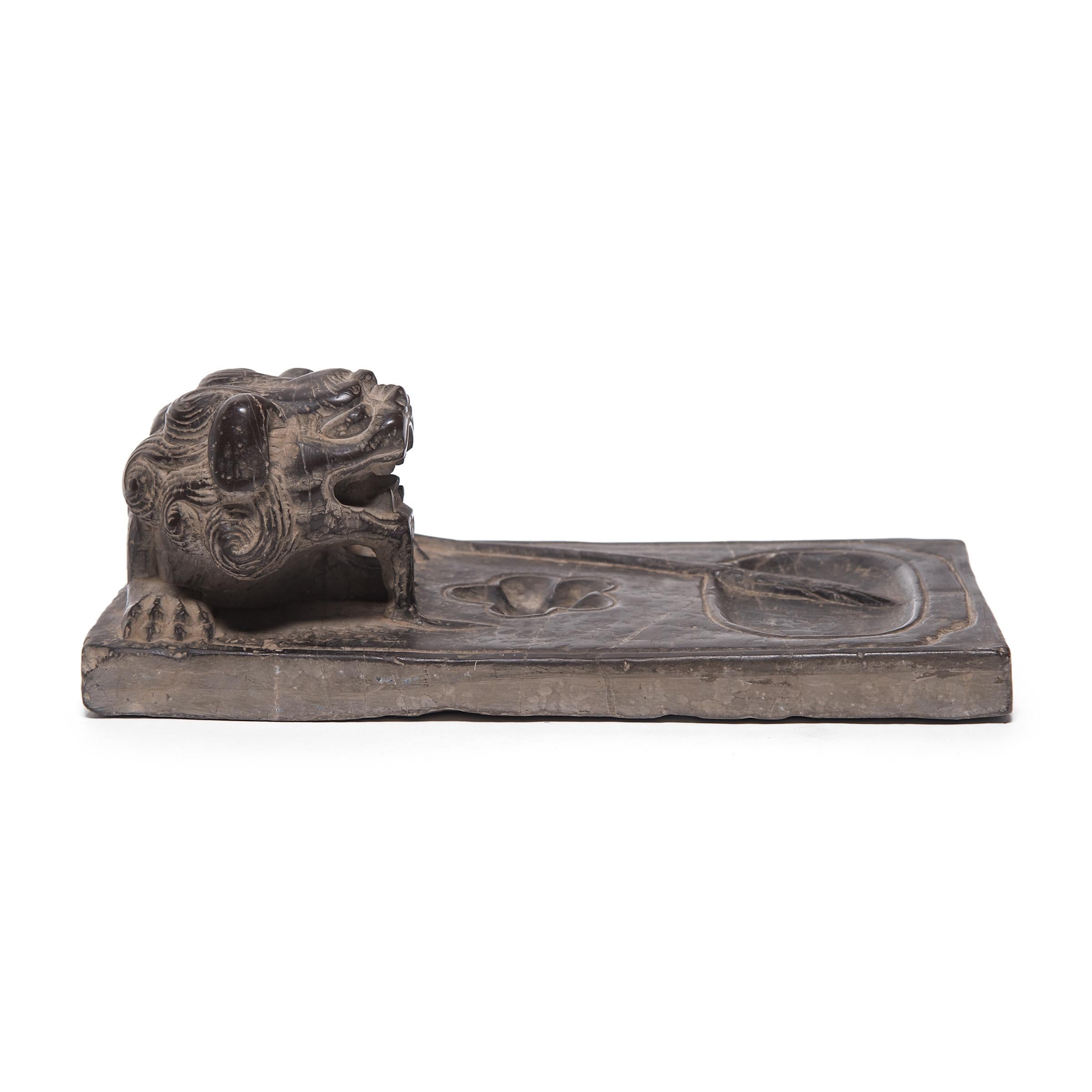 Qing Chinese Guardian's Tail Inkstone, circa 1850 For Sale